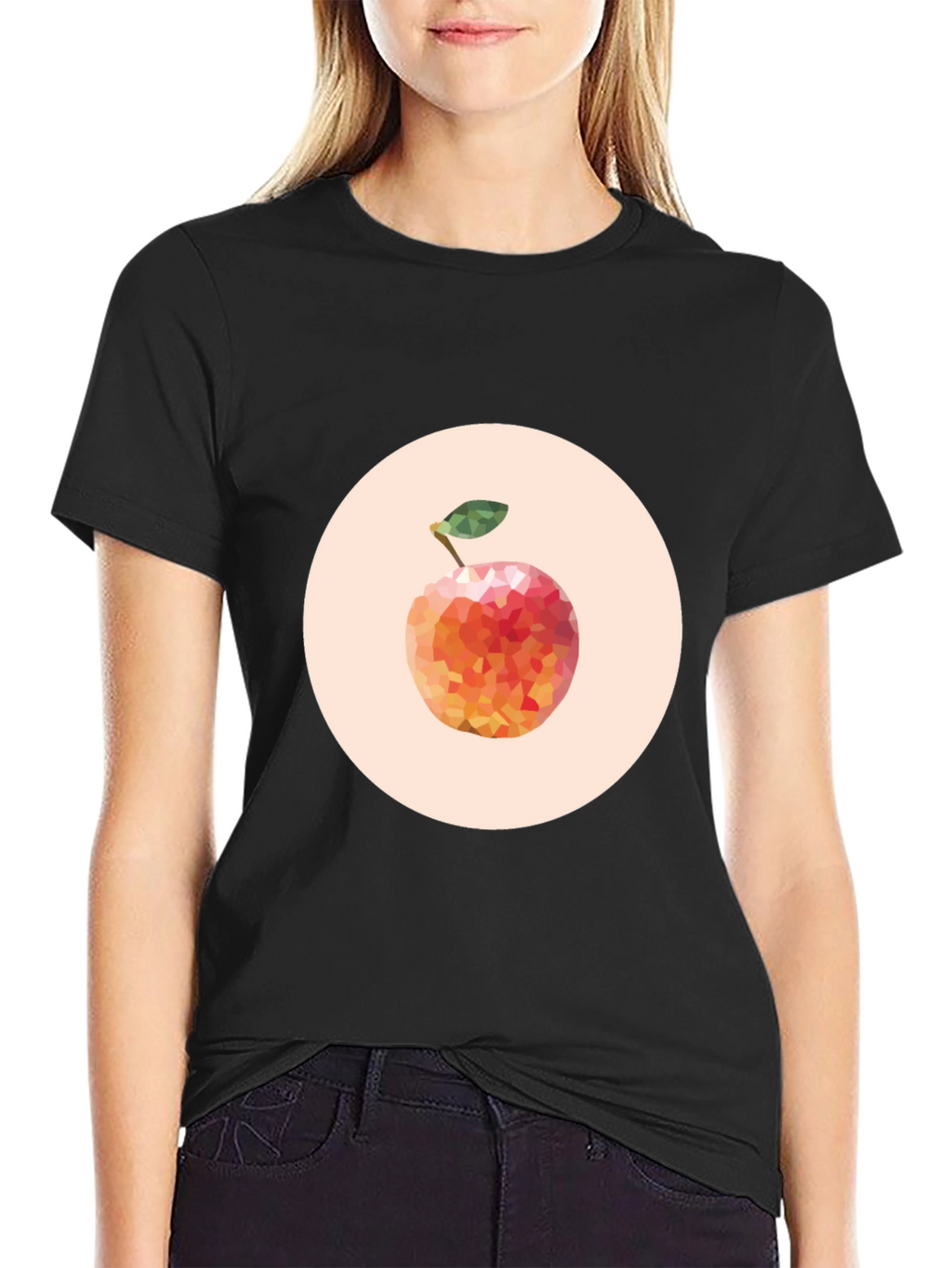 Geometric Peach Graphic Tee - Modern Fruit Design