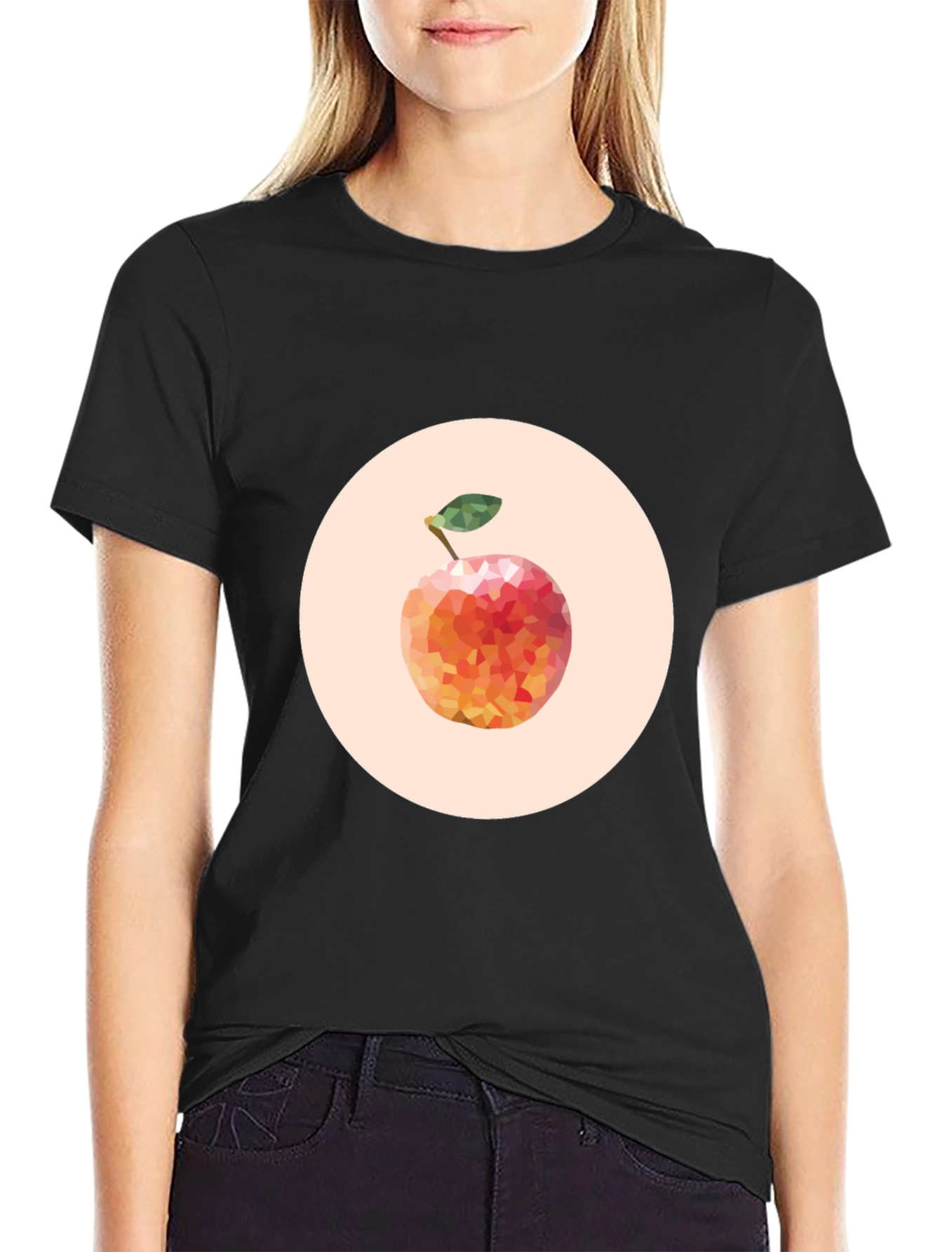 Geometric Peach Graphic Tee - Modern Fruit Design