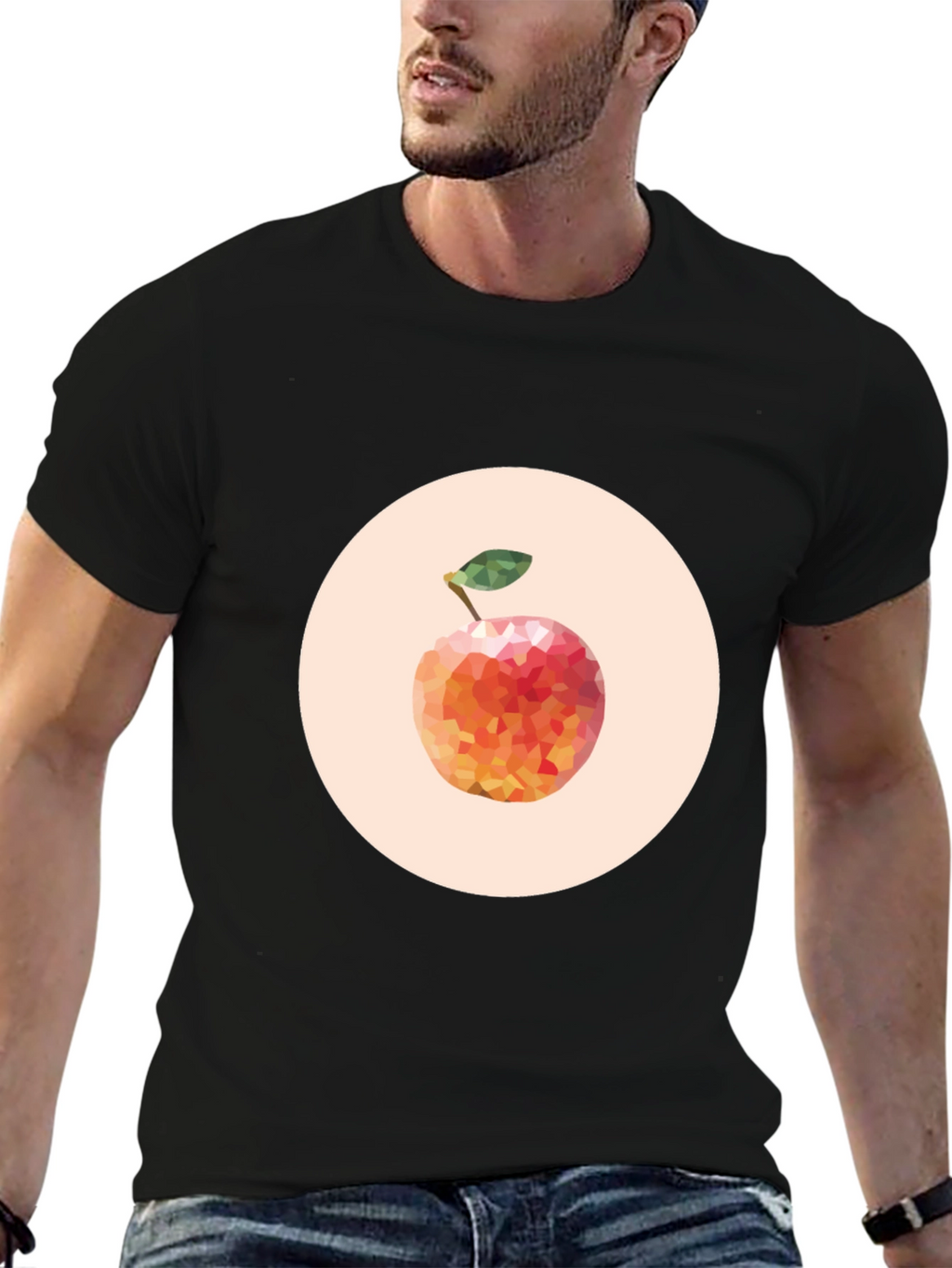 Geometric Peach Graphic Tee - Modern Fruit Design