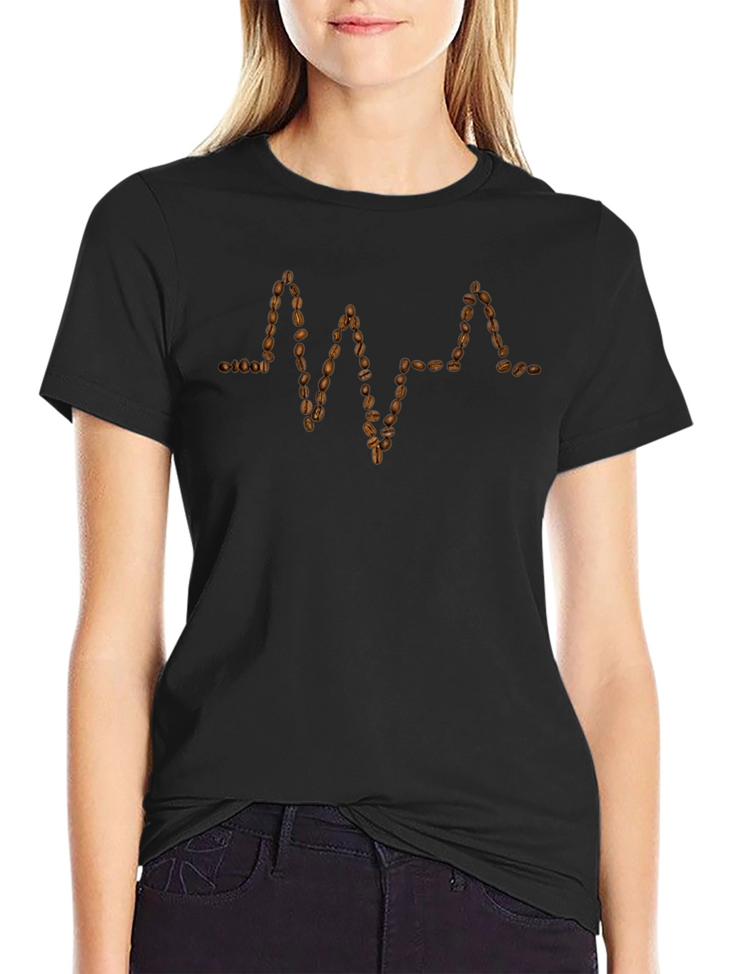 Coffee Bean Heartbeat Graphic Tee - Black
