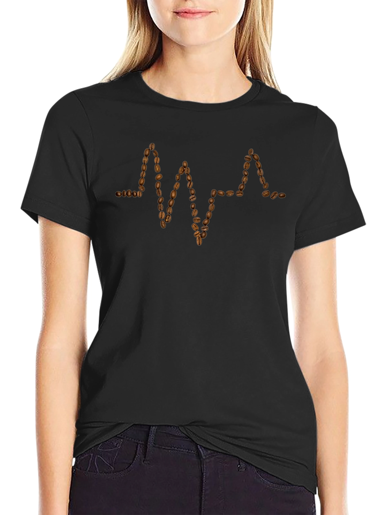 Coffee Bean Heartbeat Graphic Tee - Black