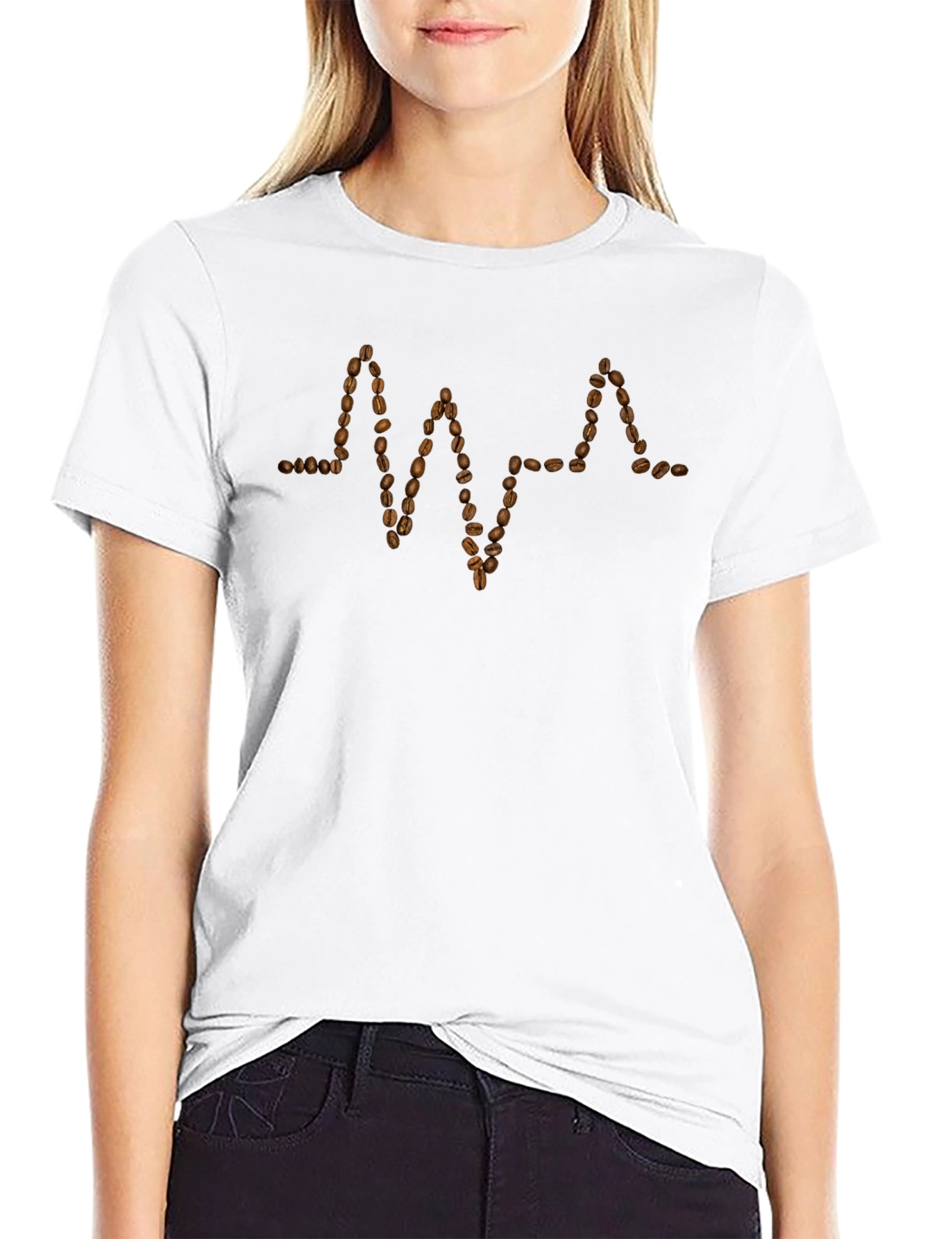 Coffee Bean Heartbeat Graphic Tee - Black