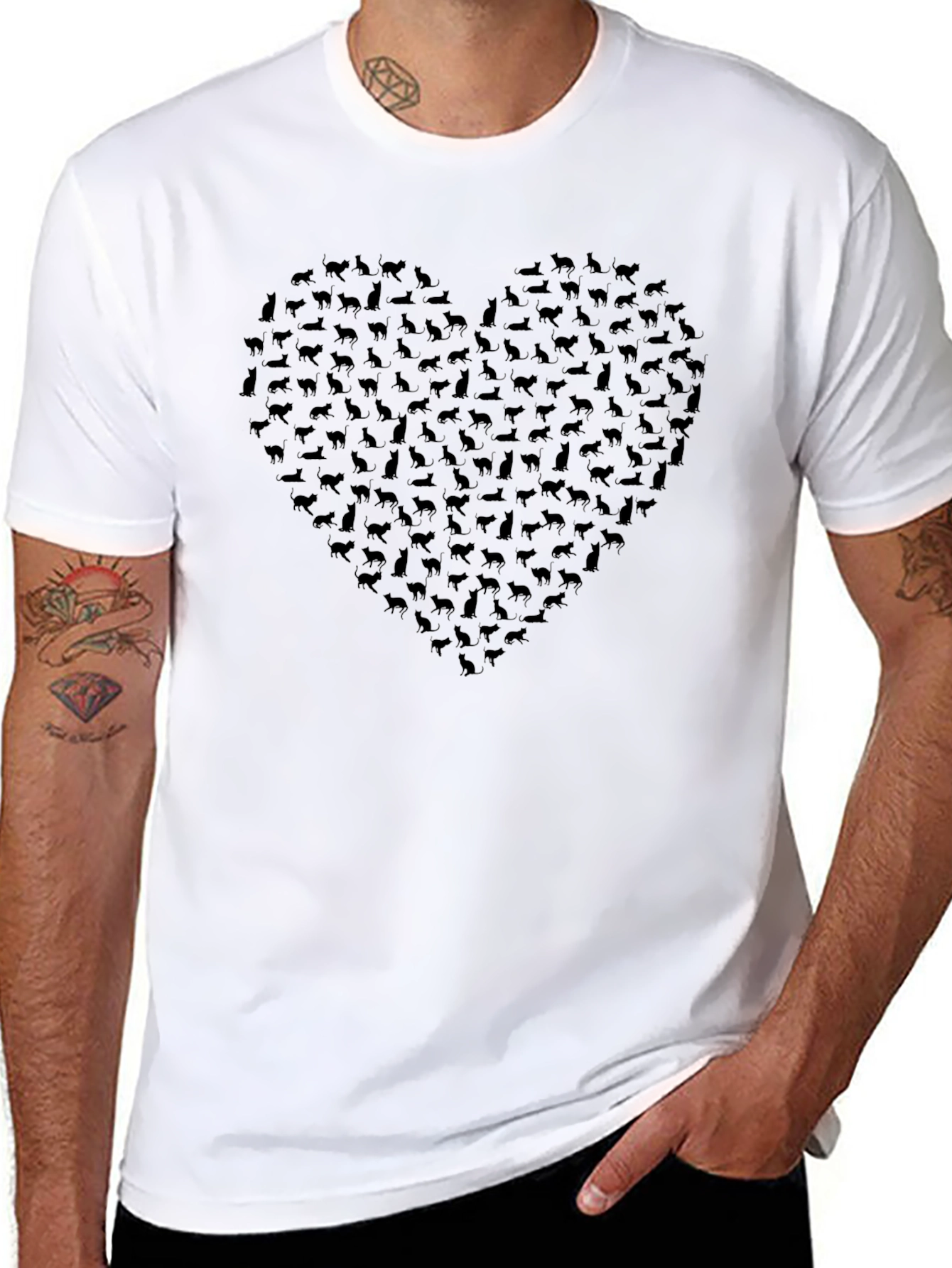 Heart of Cats Graphic Tee - Black Cotton T-Shirt