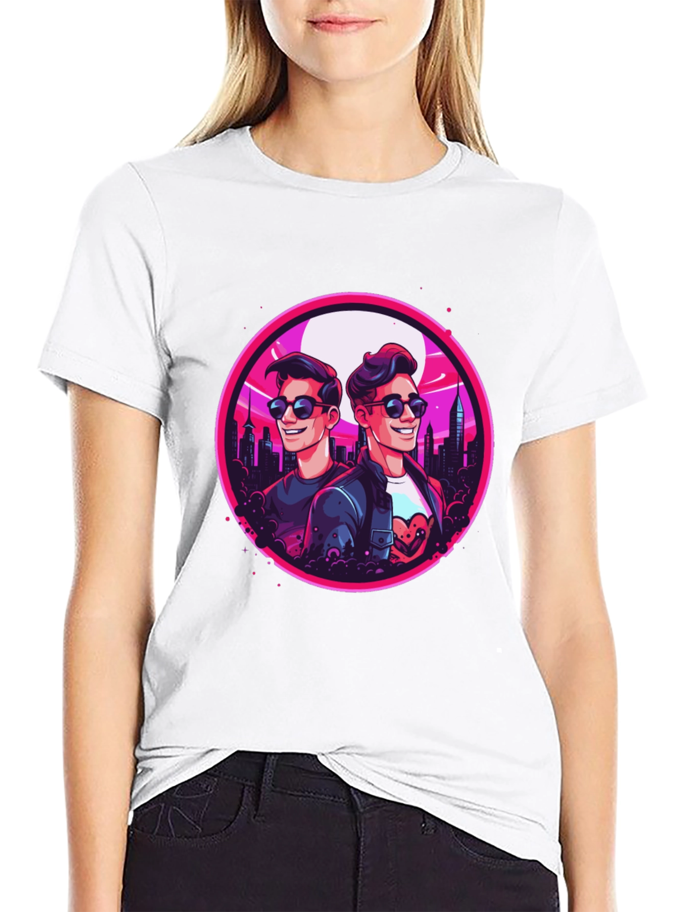 Retro Cityscape Cartoon Graphic T-Shirt