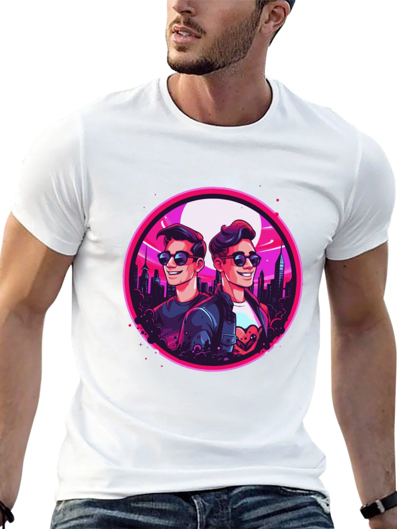 Retro Cityscape Cartoon Graphic T-Shirt