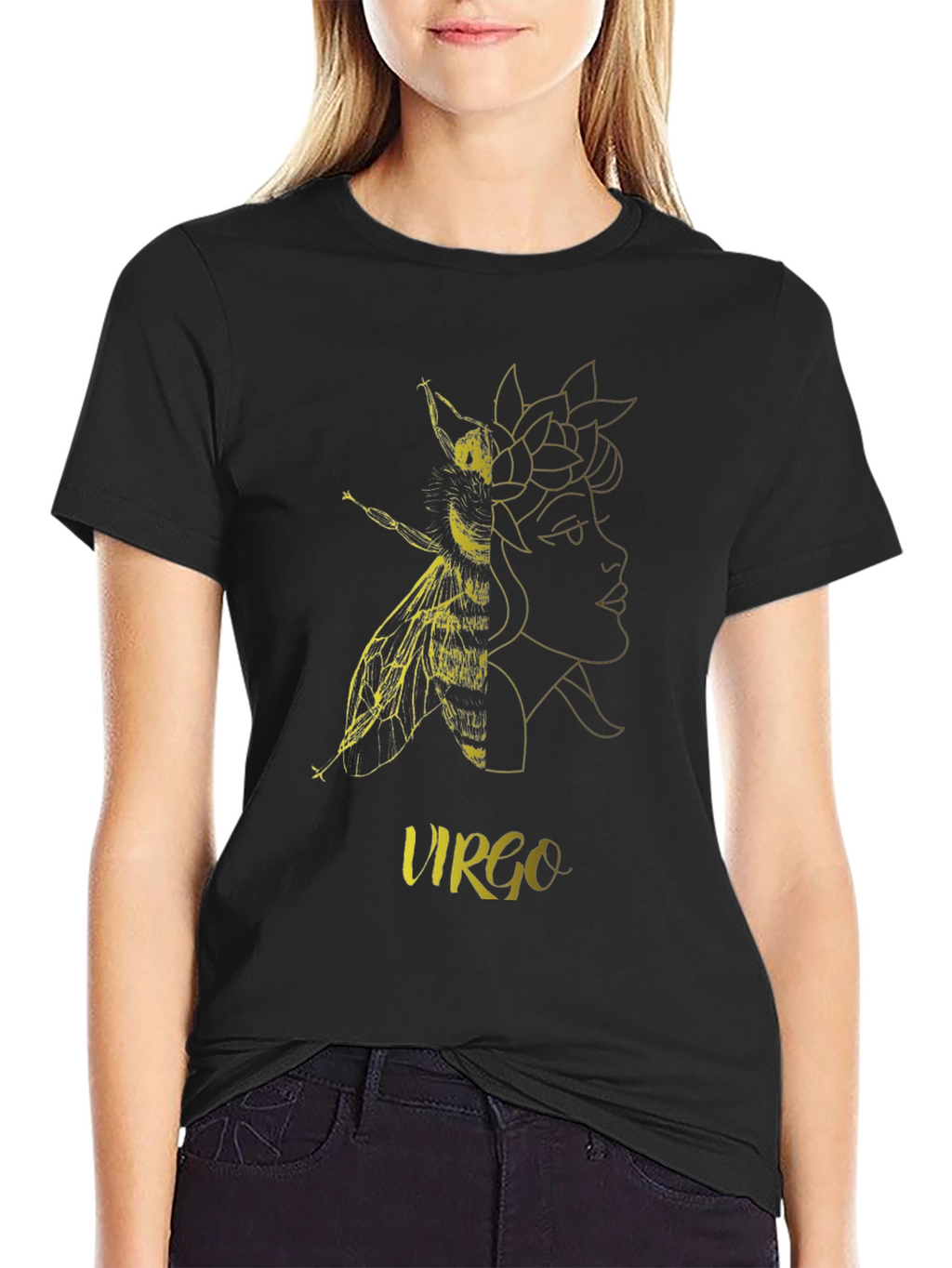 Virgo Zodiac Bee Graphic Black T-Shirt