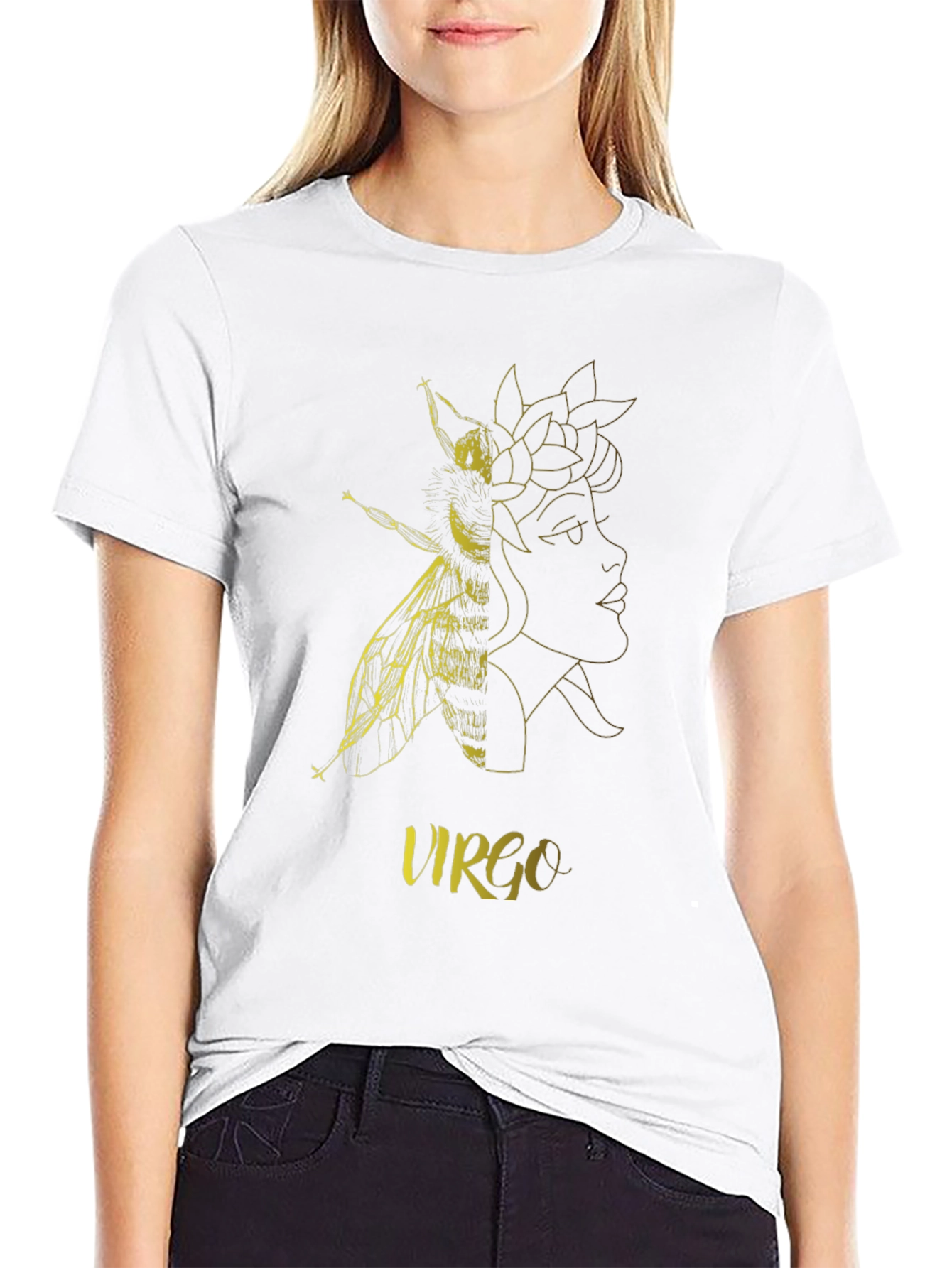 Virgo Zodiac Bee Graphic Black T-Shirt
