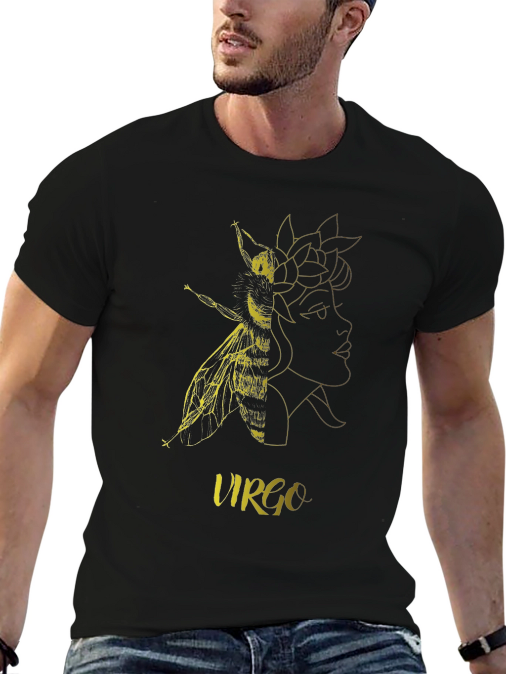 Virgo Zodiac Bee Graphic Black T-Shirt