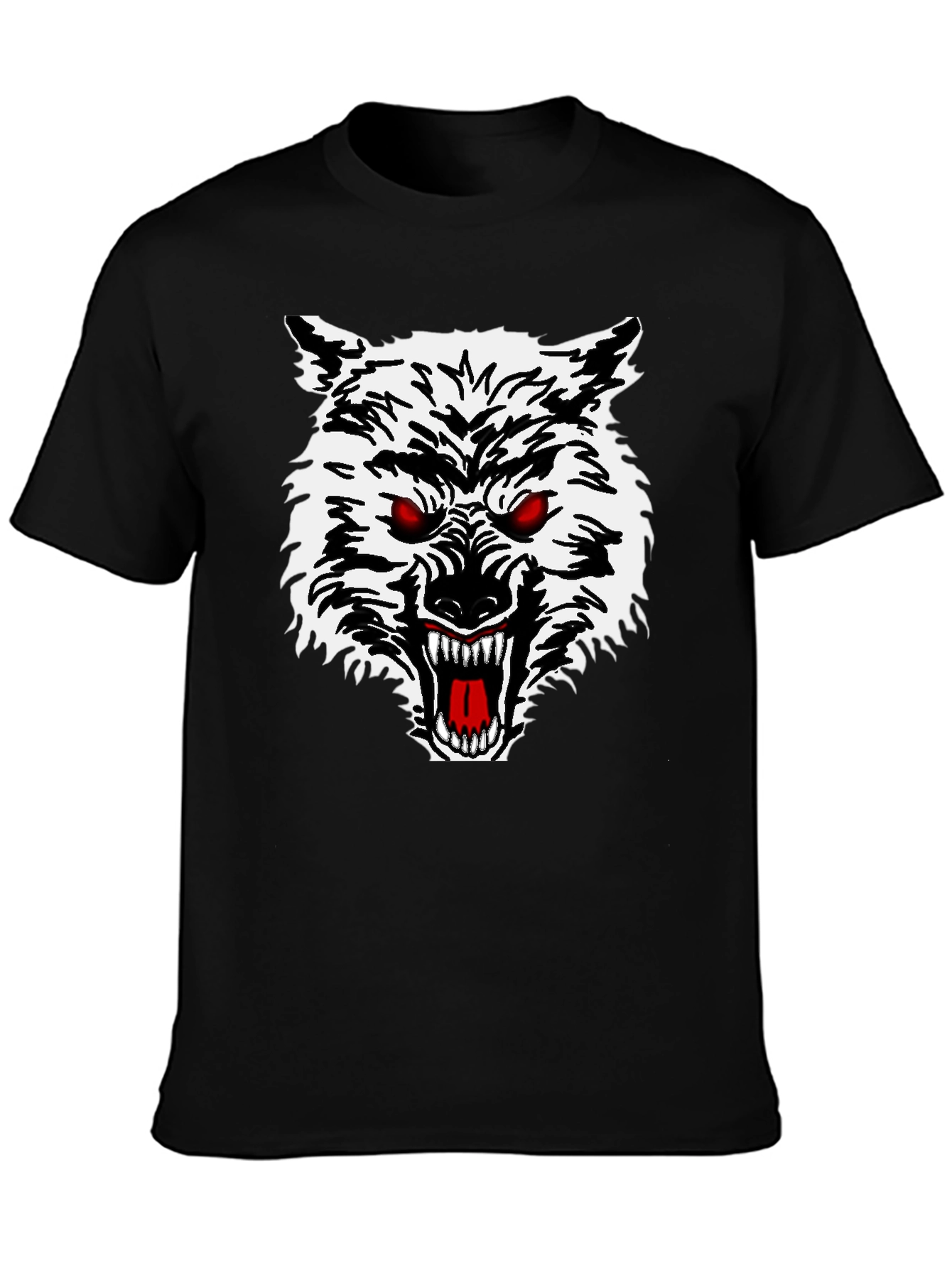 Mens Black T-Shirt with Wolf Graphic