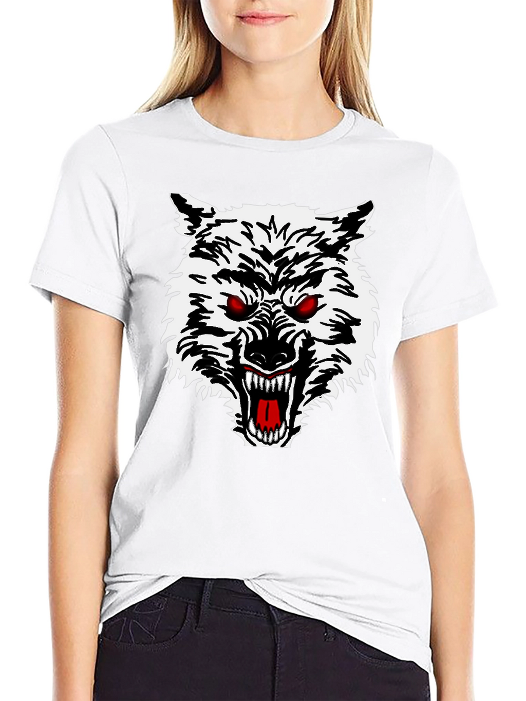 Mens Black T-Shirt with Wolf Graphic