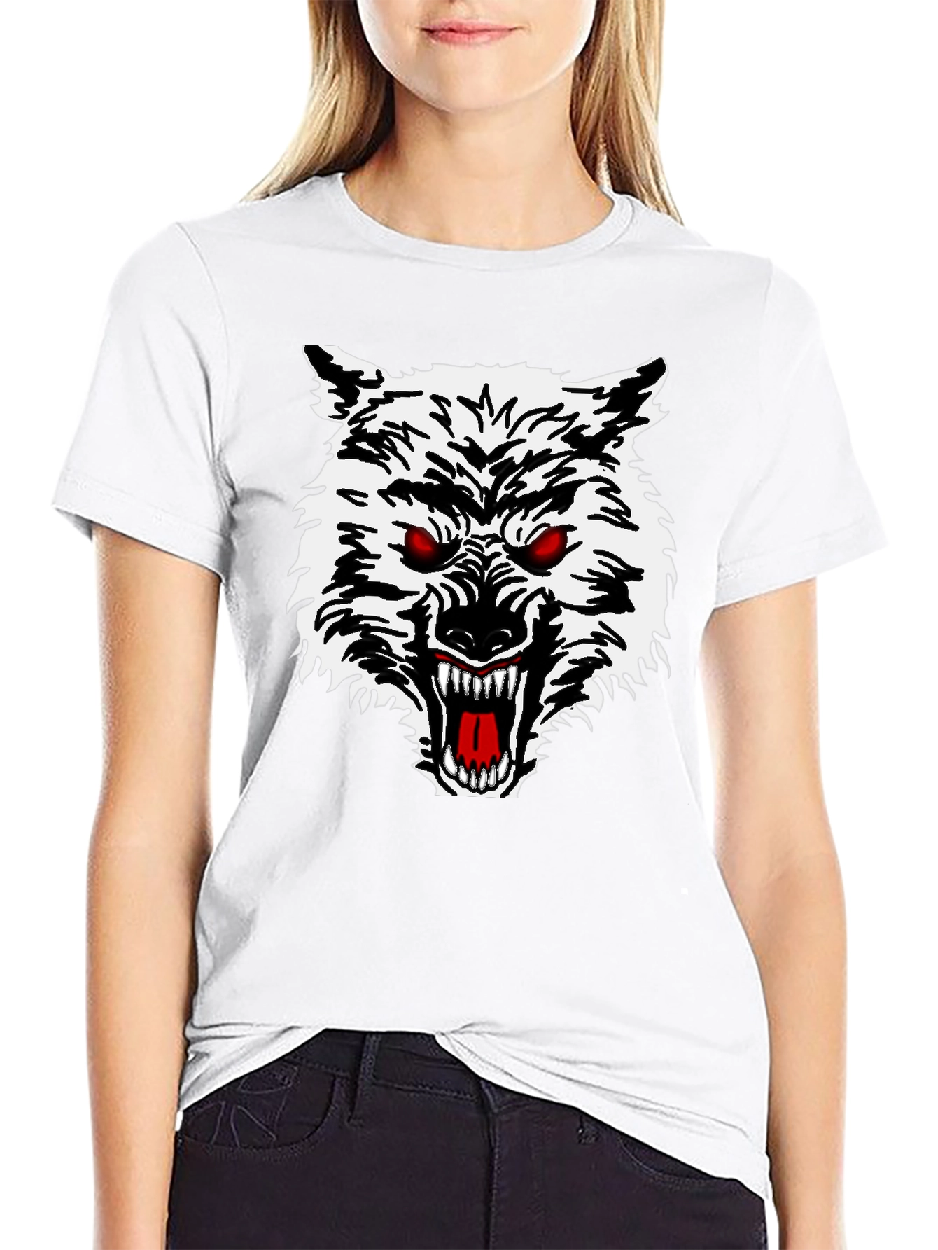 Mens Black T-Shirt with Wolf Graphic