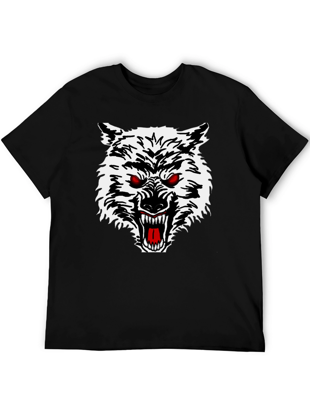 Mens Black T-Shirt with Wolf Graphic