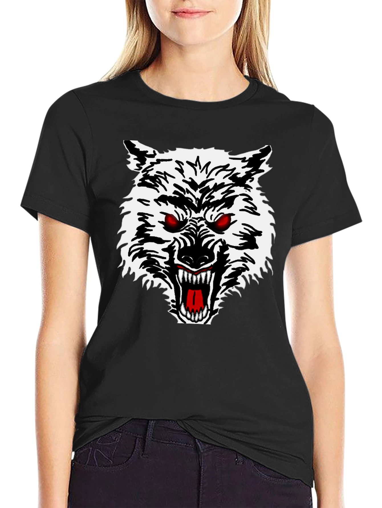 Mens Black T-Shirt with Wolf Graphic