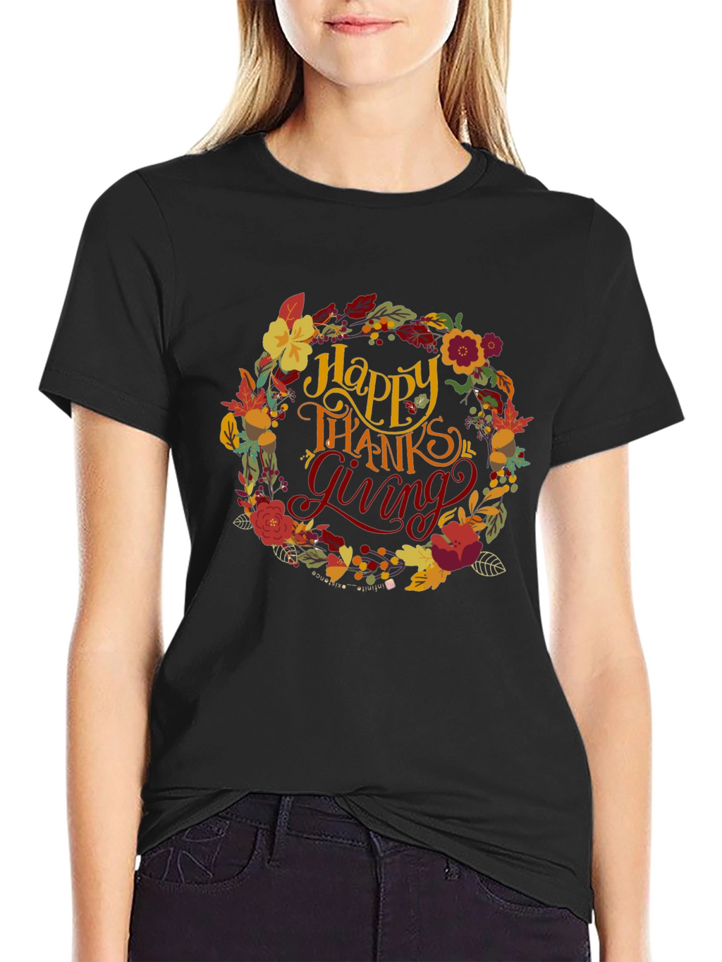 Happy Thanksgiving Floral Wreath T-Shirt