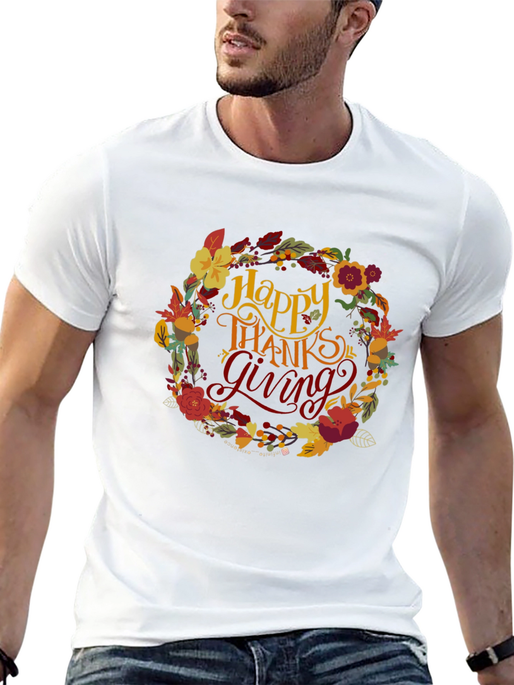 Happy Thanksgiving Floral Wreath T-Shirt