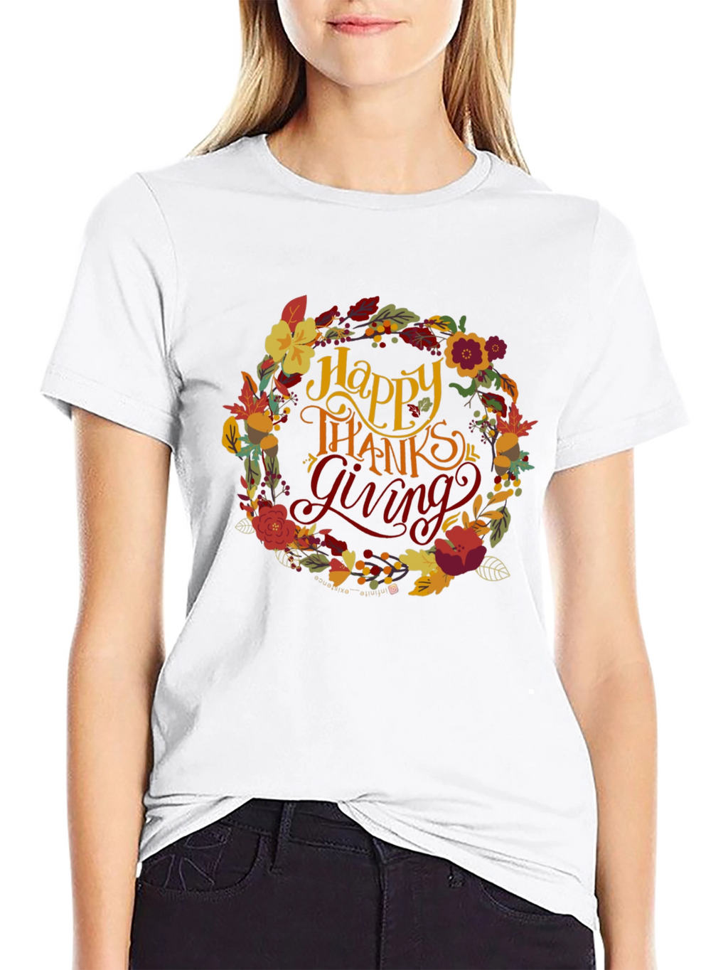 Happy Thanksgiving Floral Wreath T-Shirt