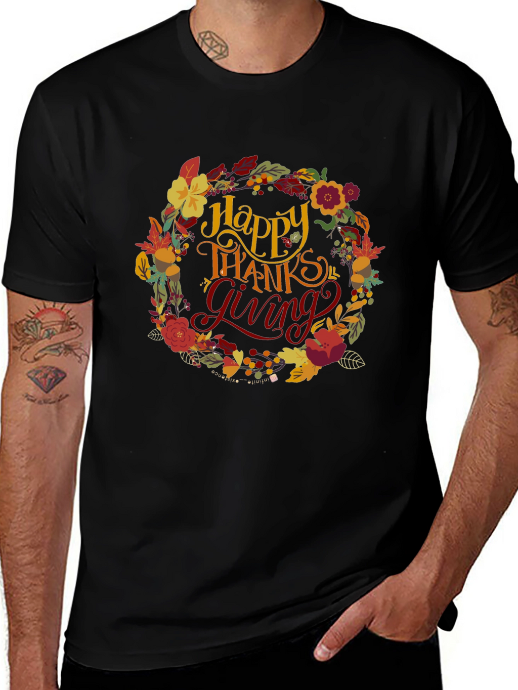 Happy Thanksgiving Floral Wreath T-Shirt