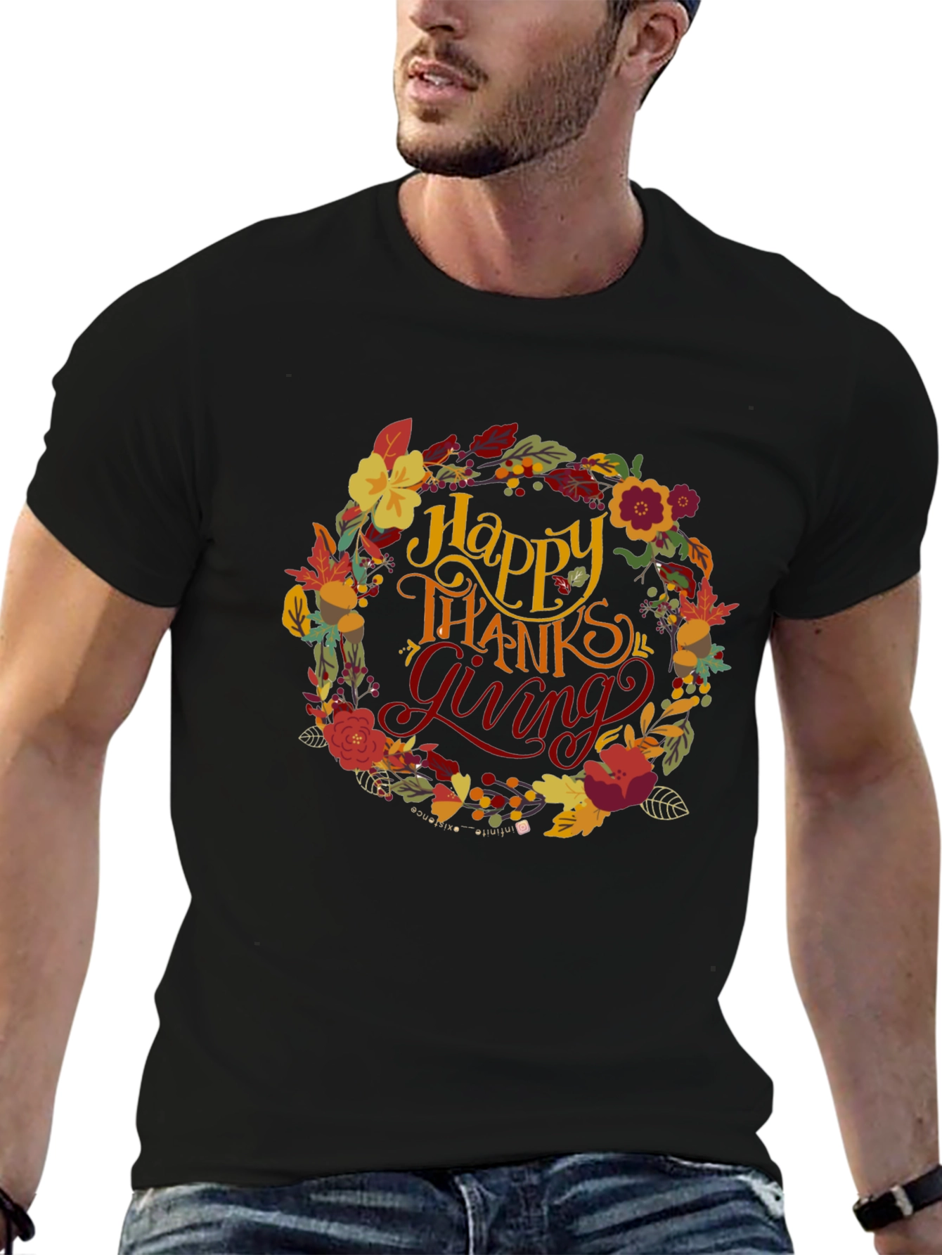 Happy Thanksgiving Floral Wreath T-Shirt