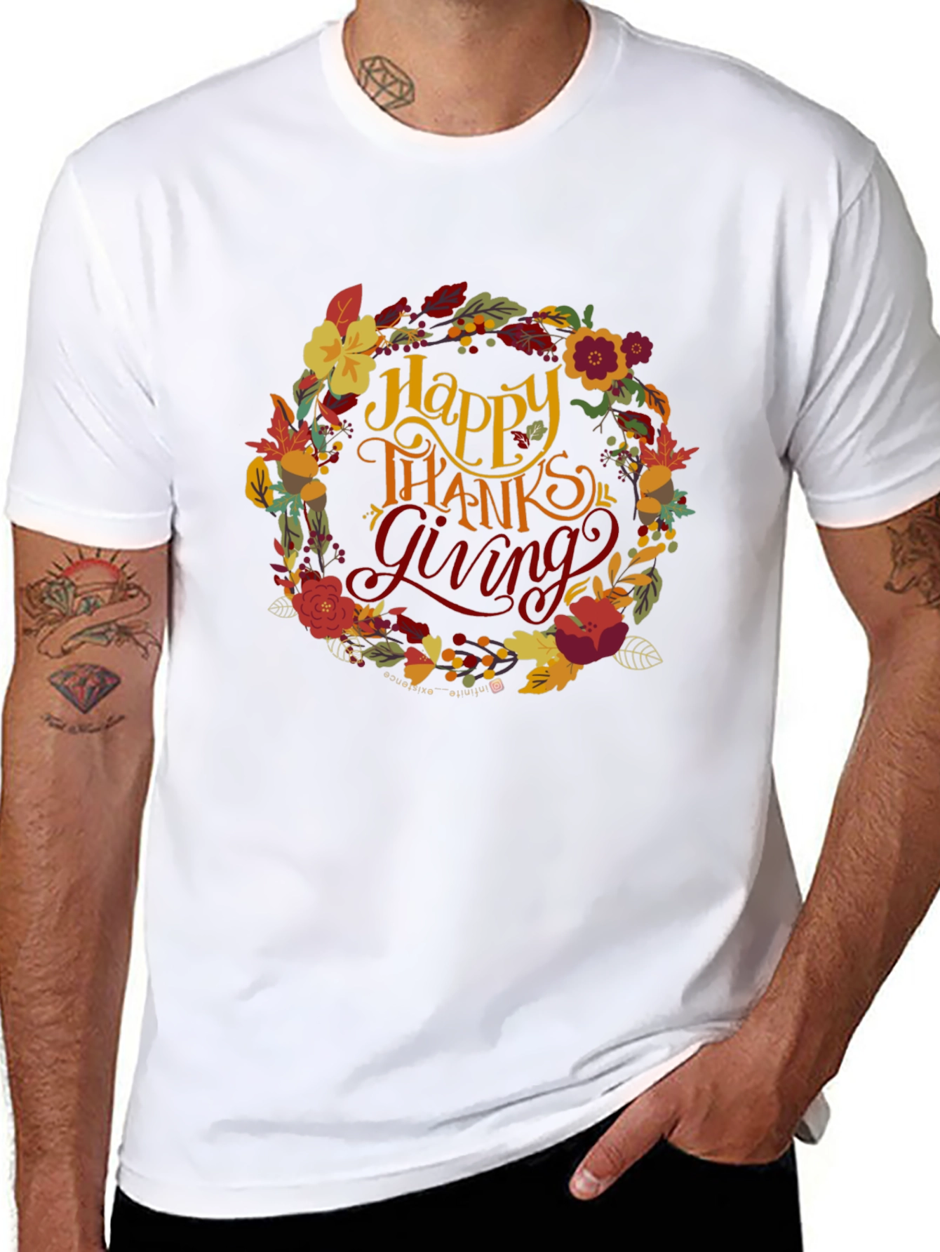 Happy Thanksgiving Floral Wreath T-Shirt