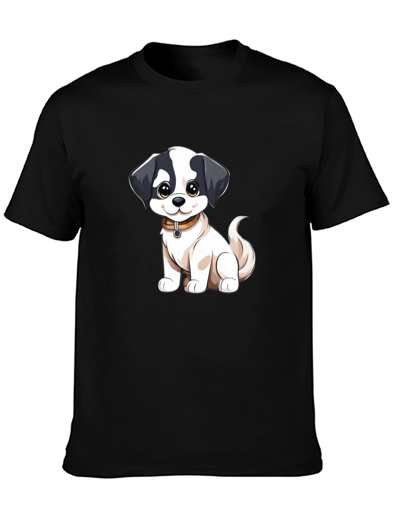 Cute Cartoon Dog Graphic Black T-Shirt
