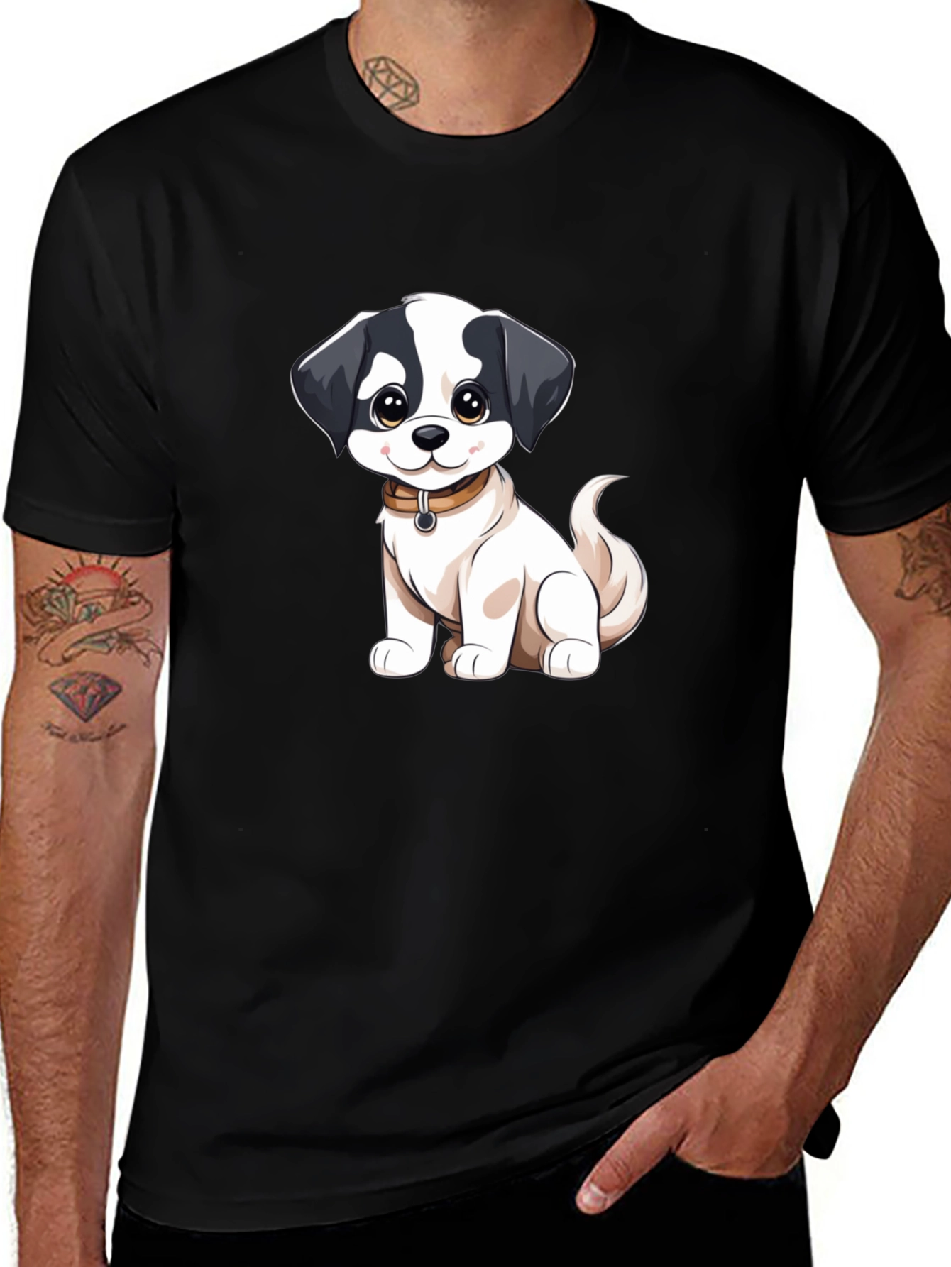 Cute Cartoon Dog Graphic Black T-Shirt