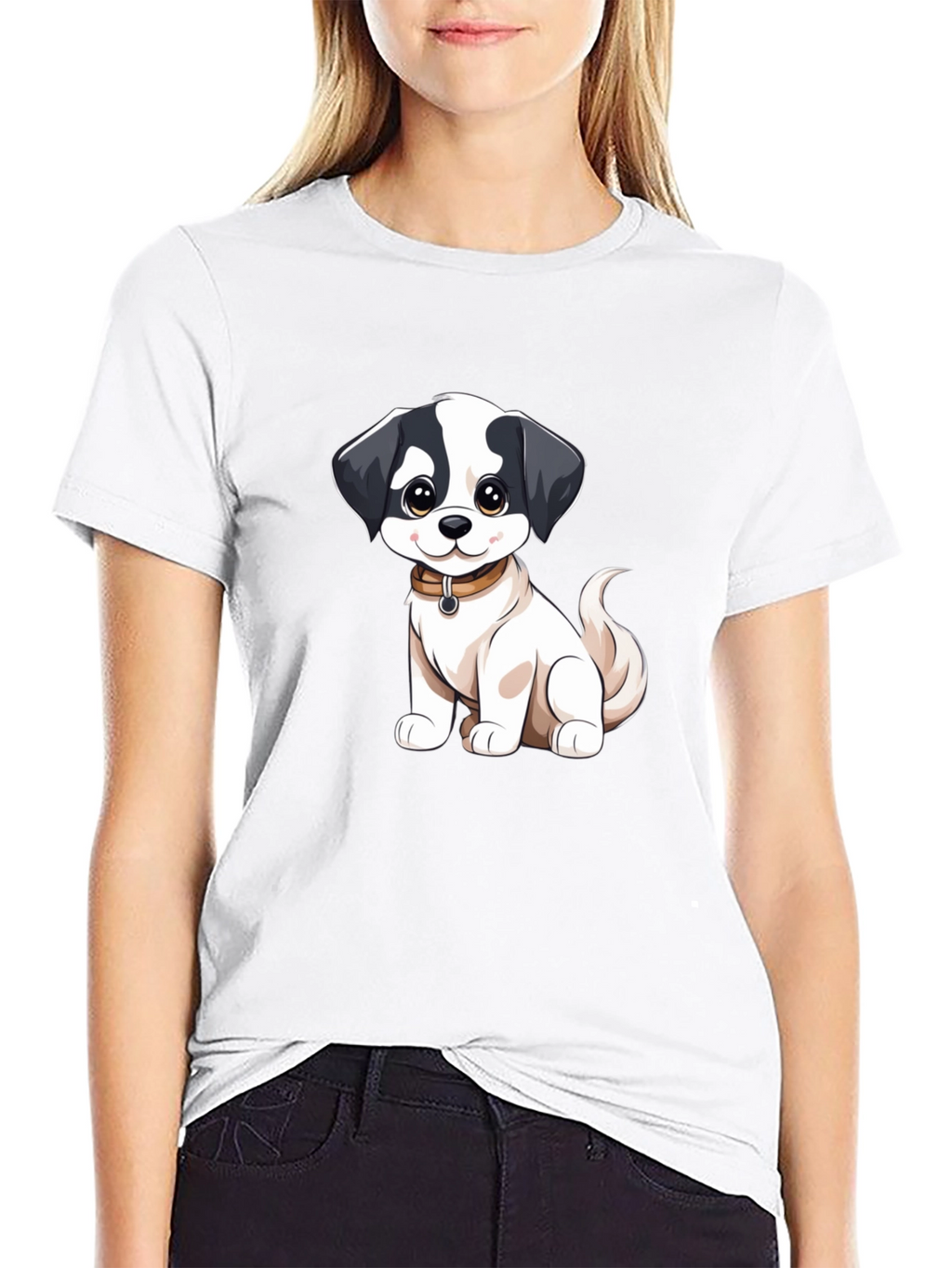 Cute Cartoon Dog Graphic Black T-Shirt