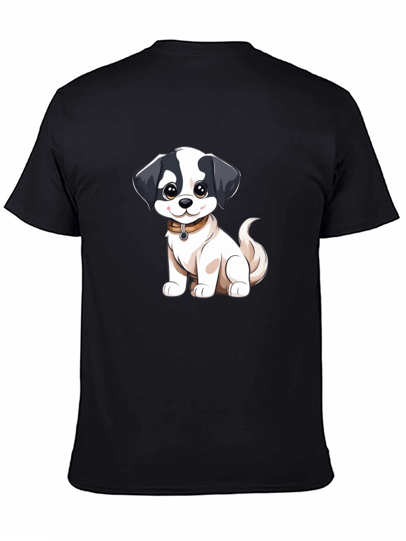 Cute Cartoon Dog Graphic Black T-Shirt