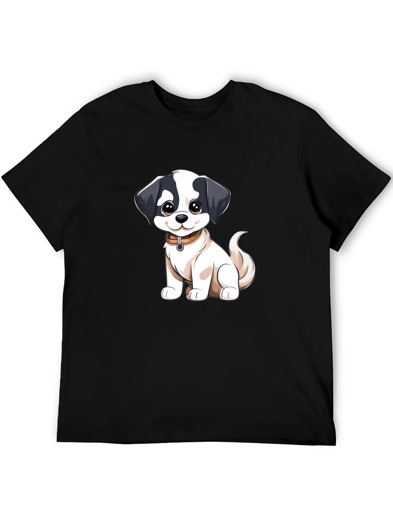 Cute Cartoon Dog Graphic Black T-Shirt