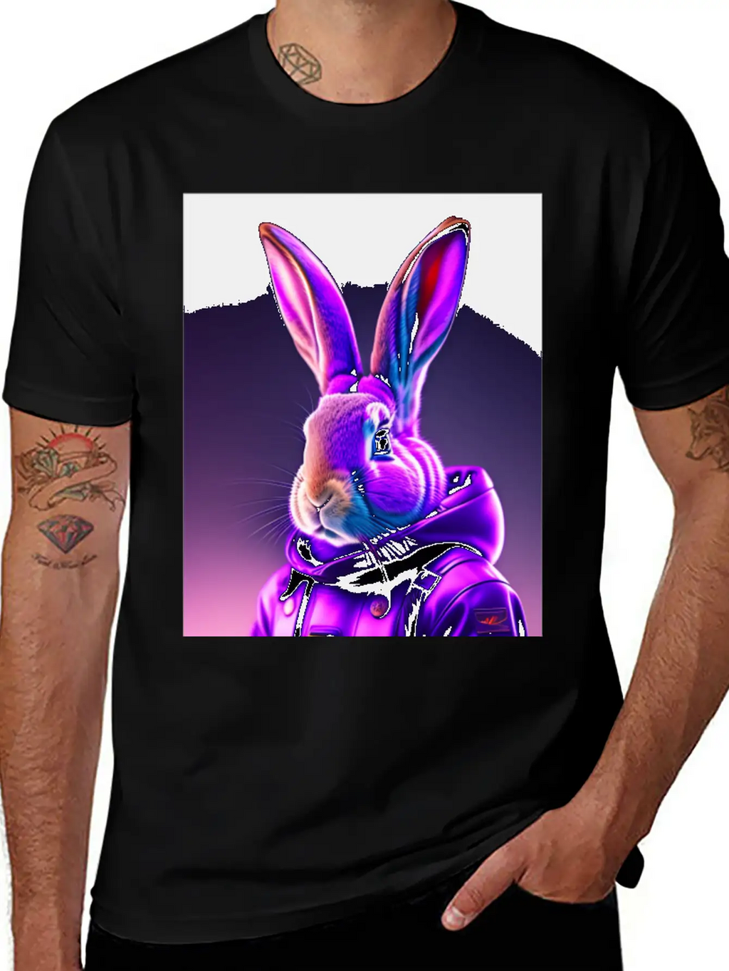 Rabbit Cyberpunk Purple Breathable Soft Cotton T-Shirt – Timeless Casual Look