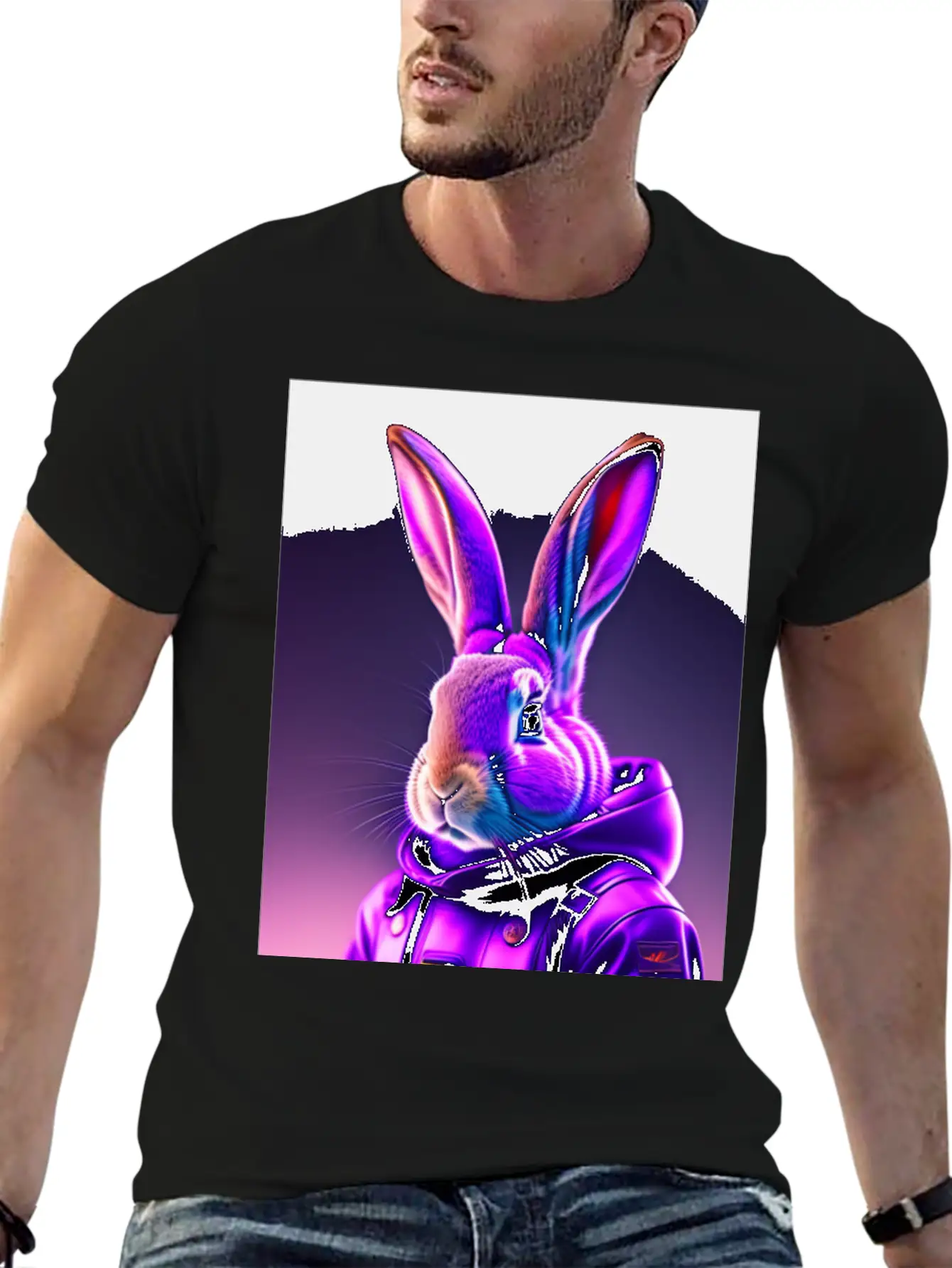 Rabbit Cyberpunk Purple Breathable Soft Cotton T-Shirt – Timeless Casual Look