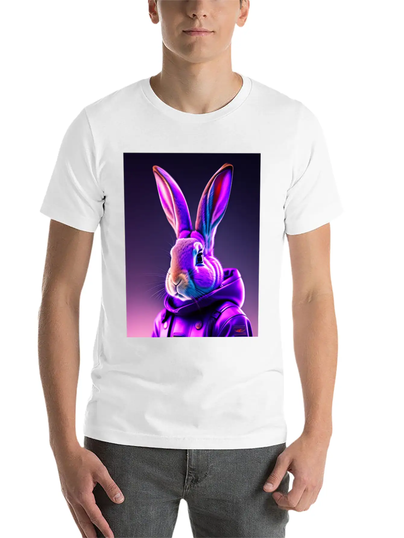 Rabbit Cyberpunk Purple Breathable Soft Cotton T-Shirt – Timeless Casual Look