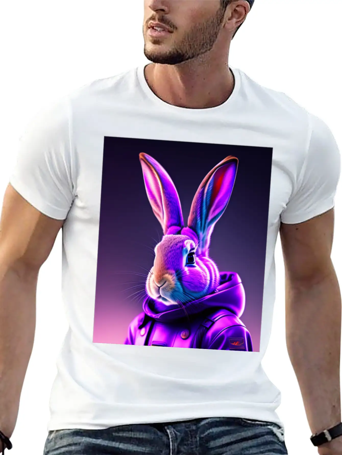 Rabbit Cyberpunk Purple Breathable Soft Cotton T-Shirt – Timeless Casual Look
