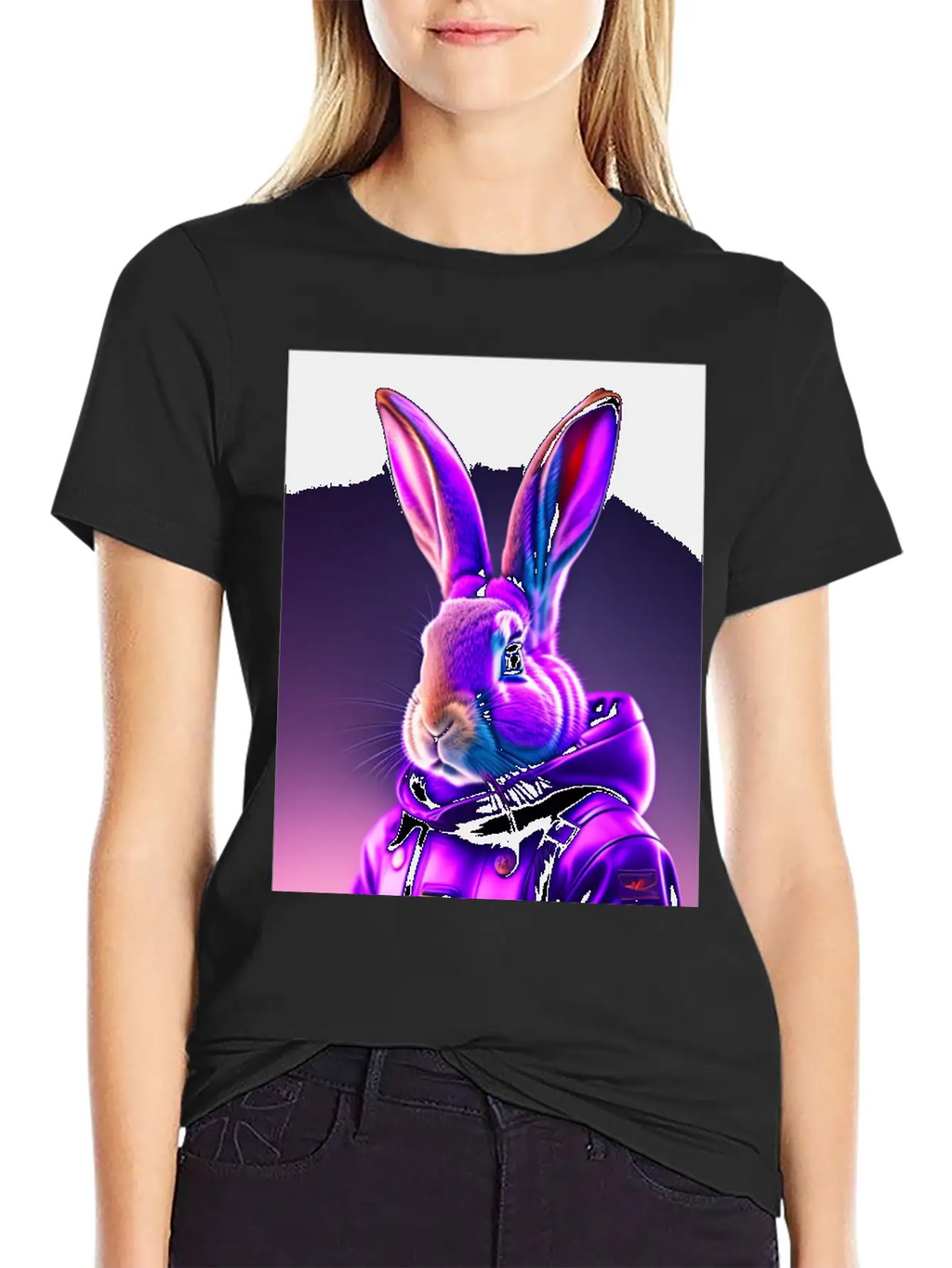 Rabbit Cyberpunk Purple Breathable Soft Cotton T-Shirt – Timeless Casual Look