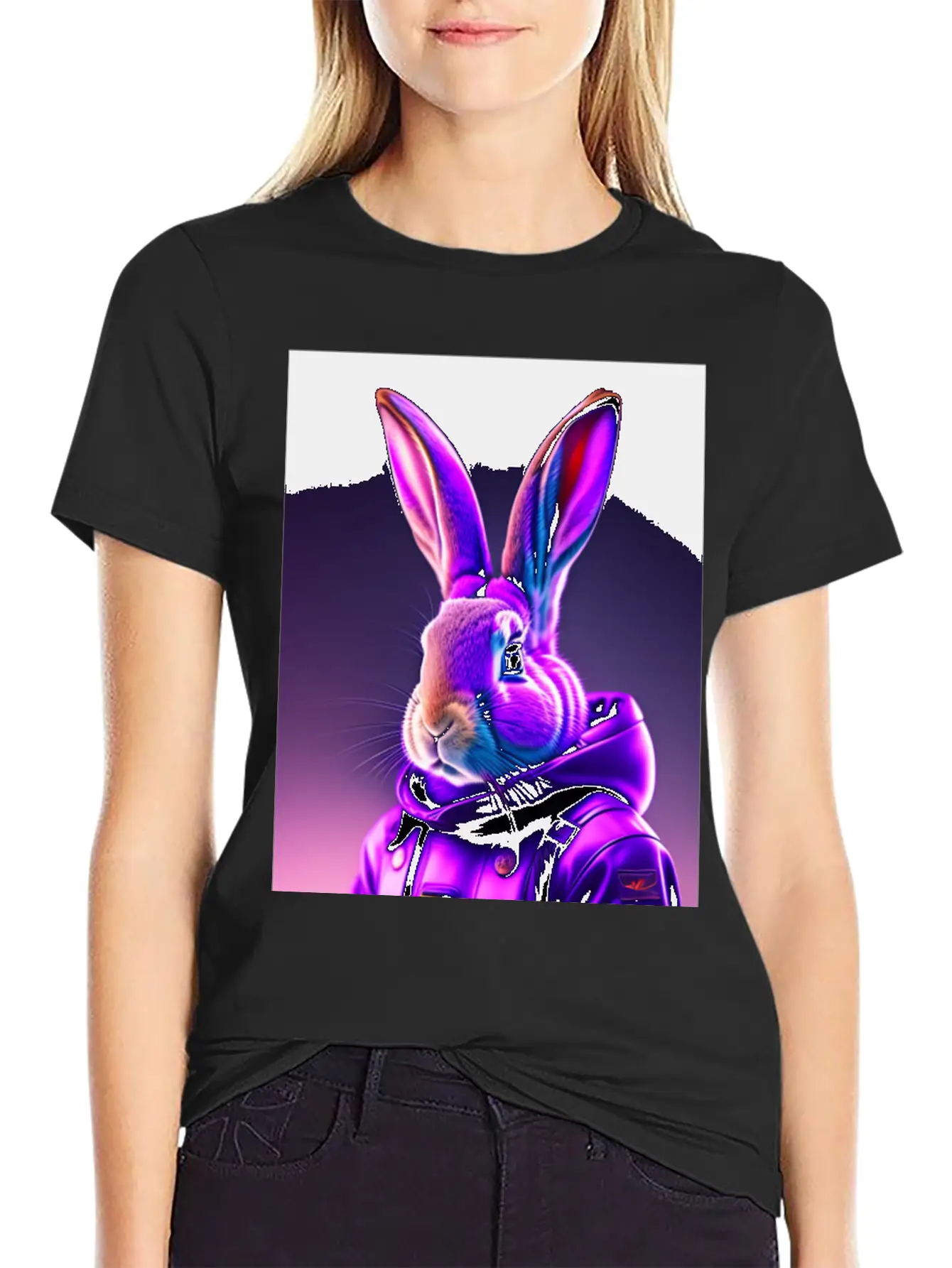 Rabbit Cyberpunk Purple Breathable Soft Cotton T-Shirt – Timeless Casual Look
