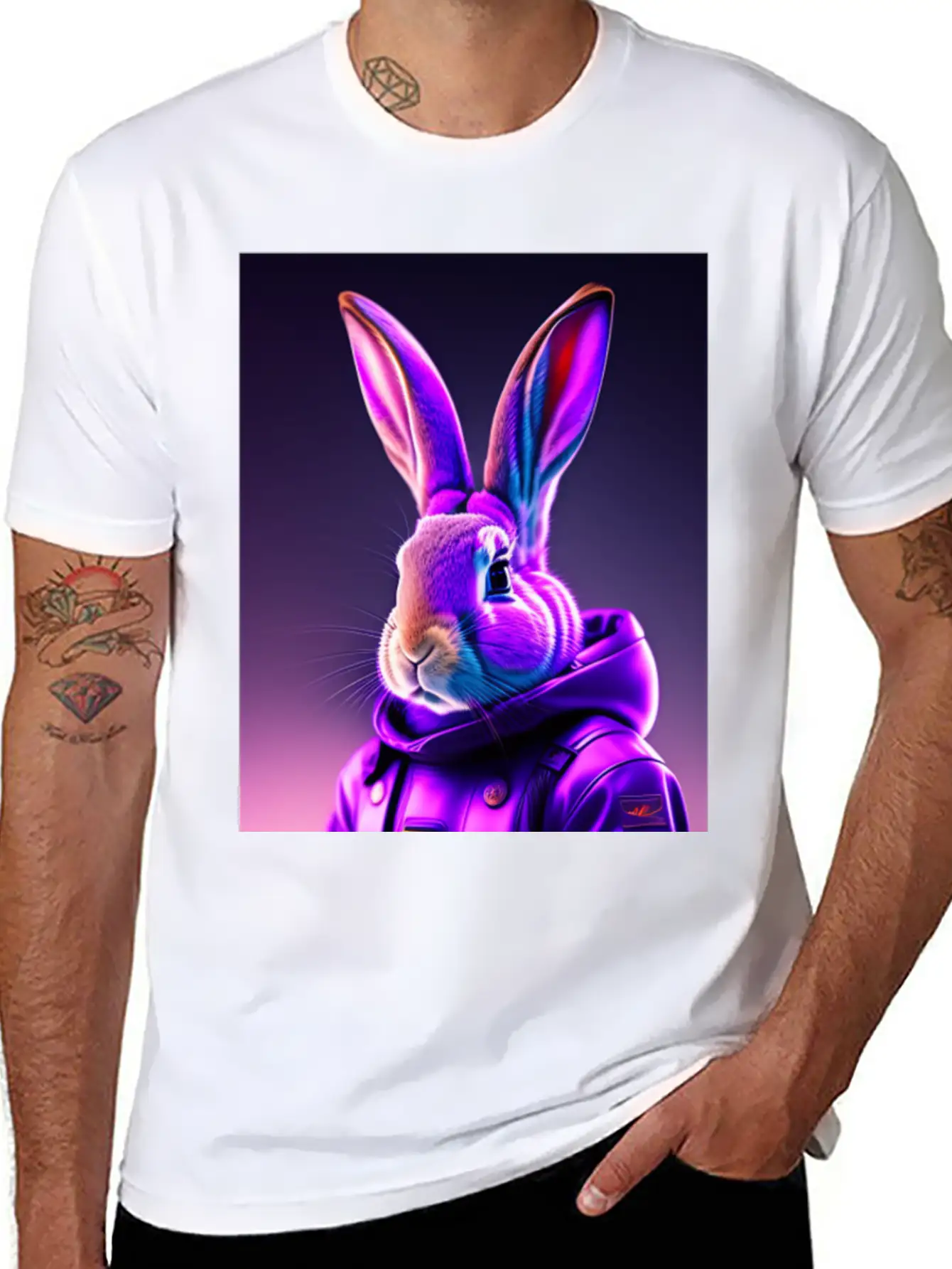 Rabbit Cyberpunk Purple Breathable Soft Cotton T-Shirt – Timeless Casual Look