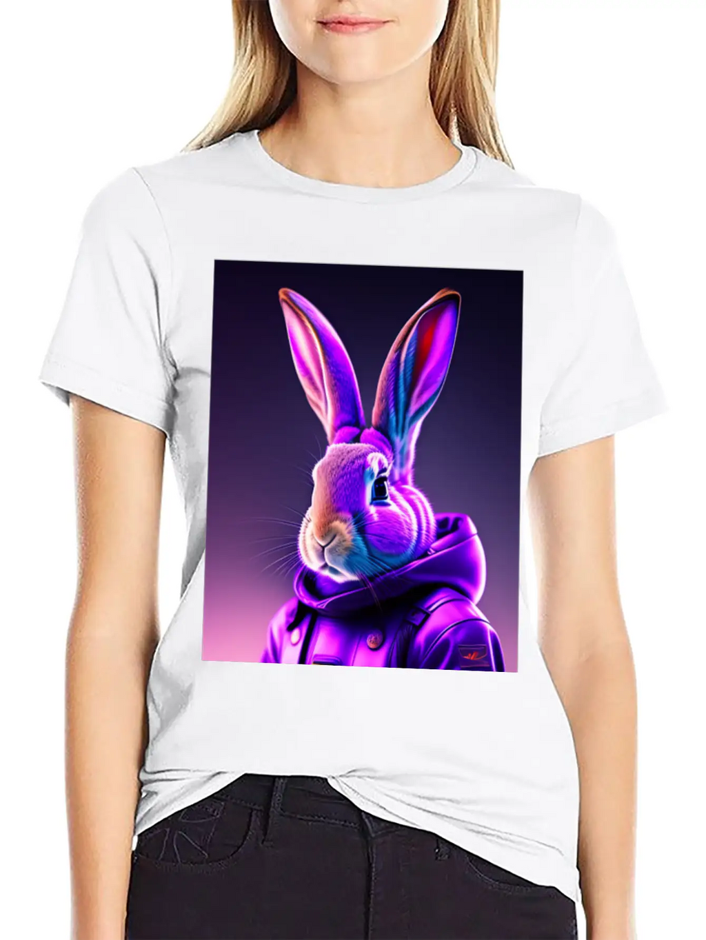 Rabbit Cyberpunk Purple Breathable Soft Cotton T-Shirt – Timeless Casual Look