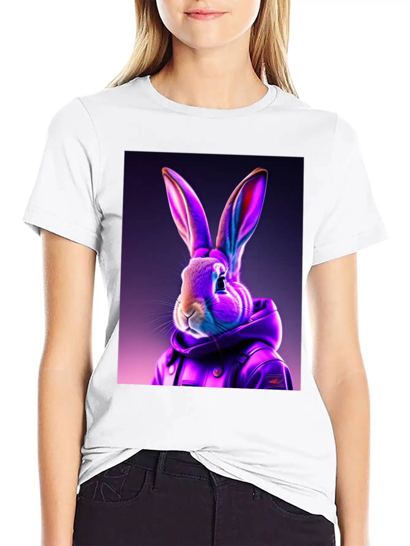 Rabbit Cyberpunk Purple Breathable Soft Cotton T-Shirt – Timeless Casual Look