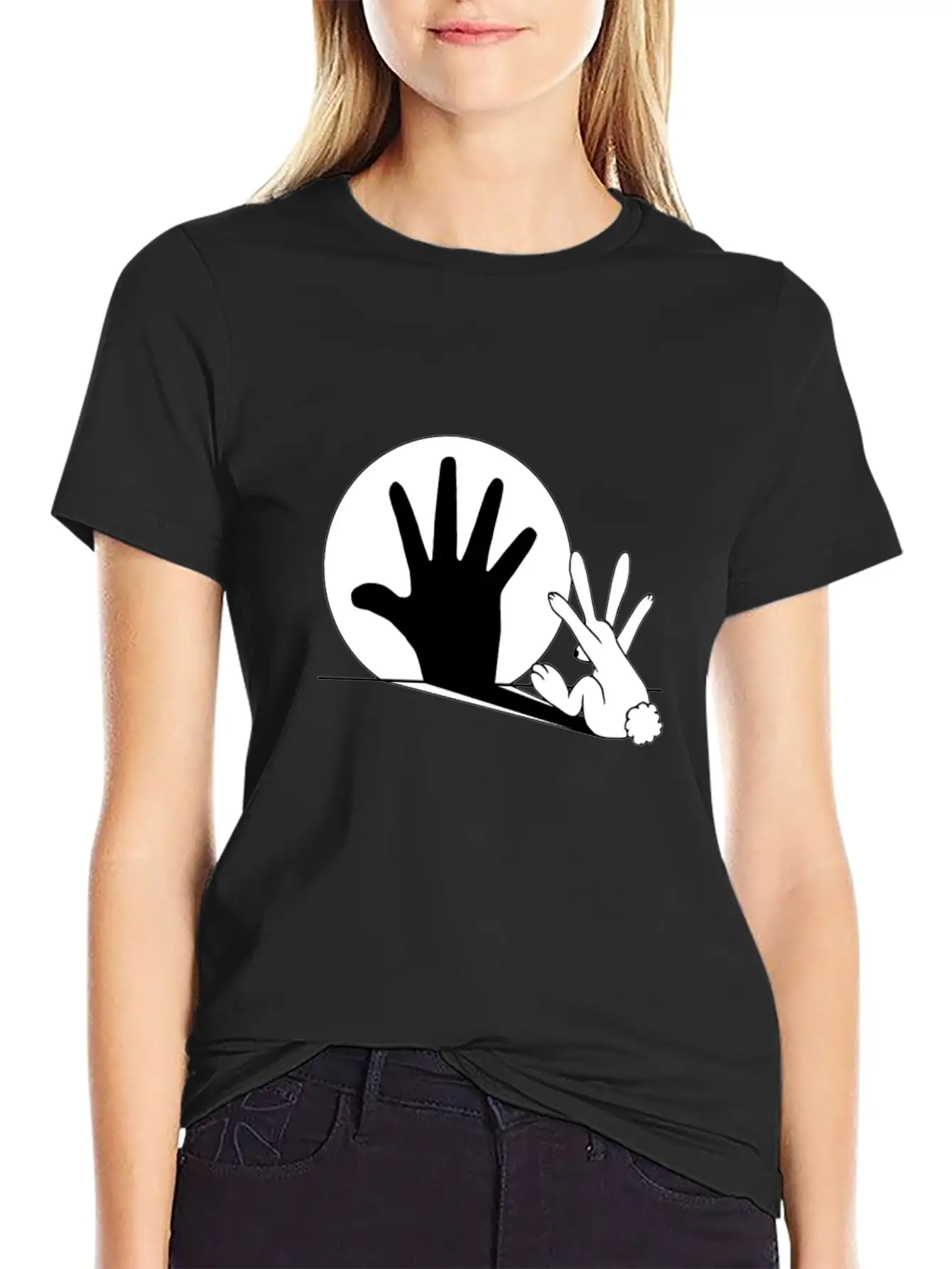 Rabbit Hand Shadow Classic Fit Graphic Tee For Daily Comfort – Unisex Cotton Shirt