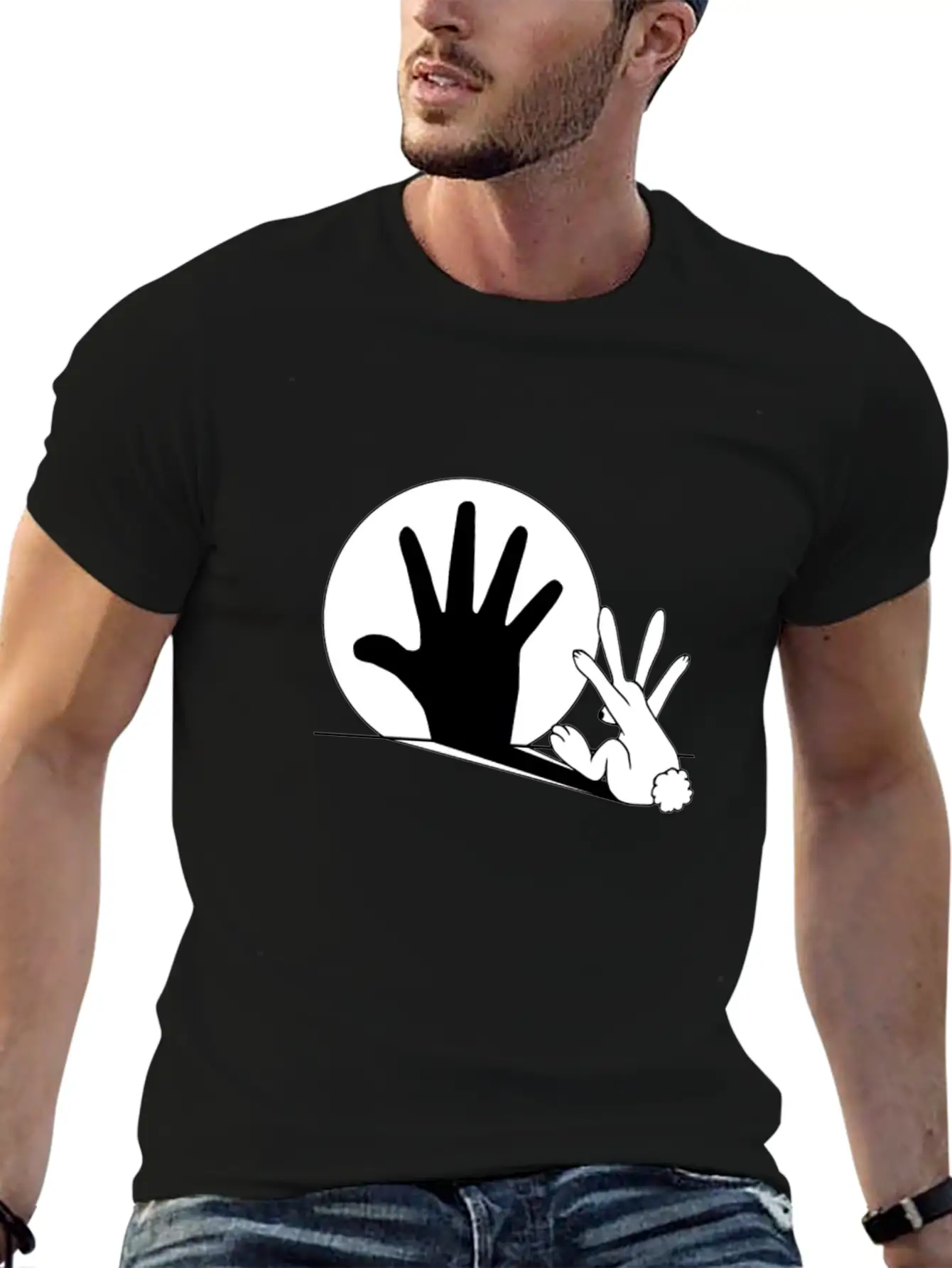 Rabbit Hand Shadow Classic Fit Graphic Tee For Daily Comfort – Unisex Cotton Shirt