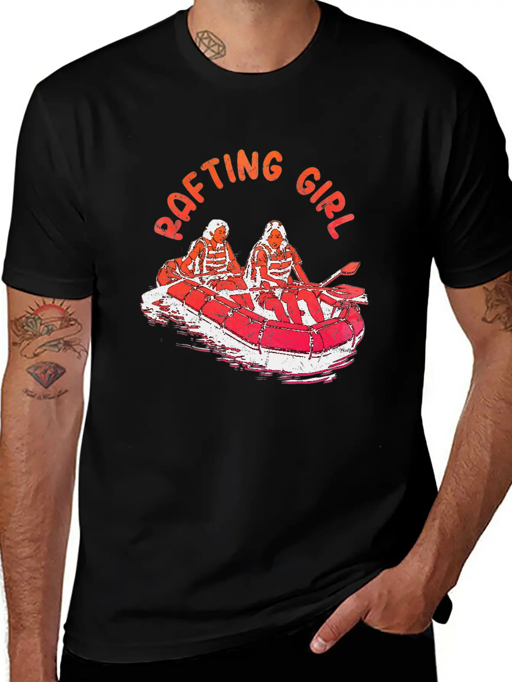Rafting Girl Paddling Wild River White Water Casual Graphic T-Shirt – Simple And Comfortable Daily Wear