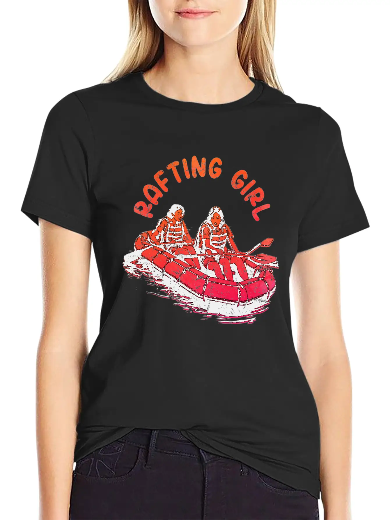 Rafting Girl Paddling Wild River White Water Casual Graphic T-Shirt – Simple And Comfortable Daily Wear