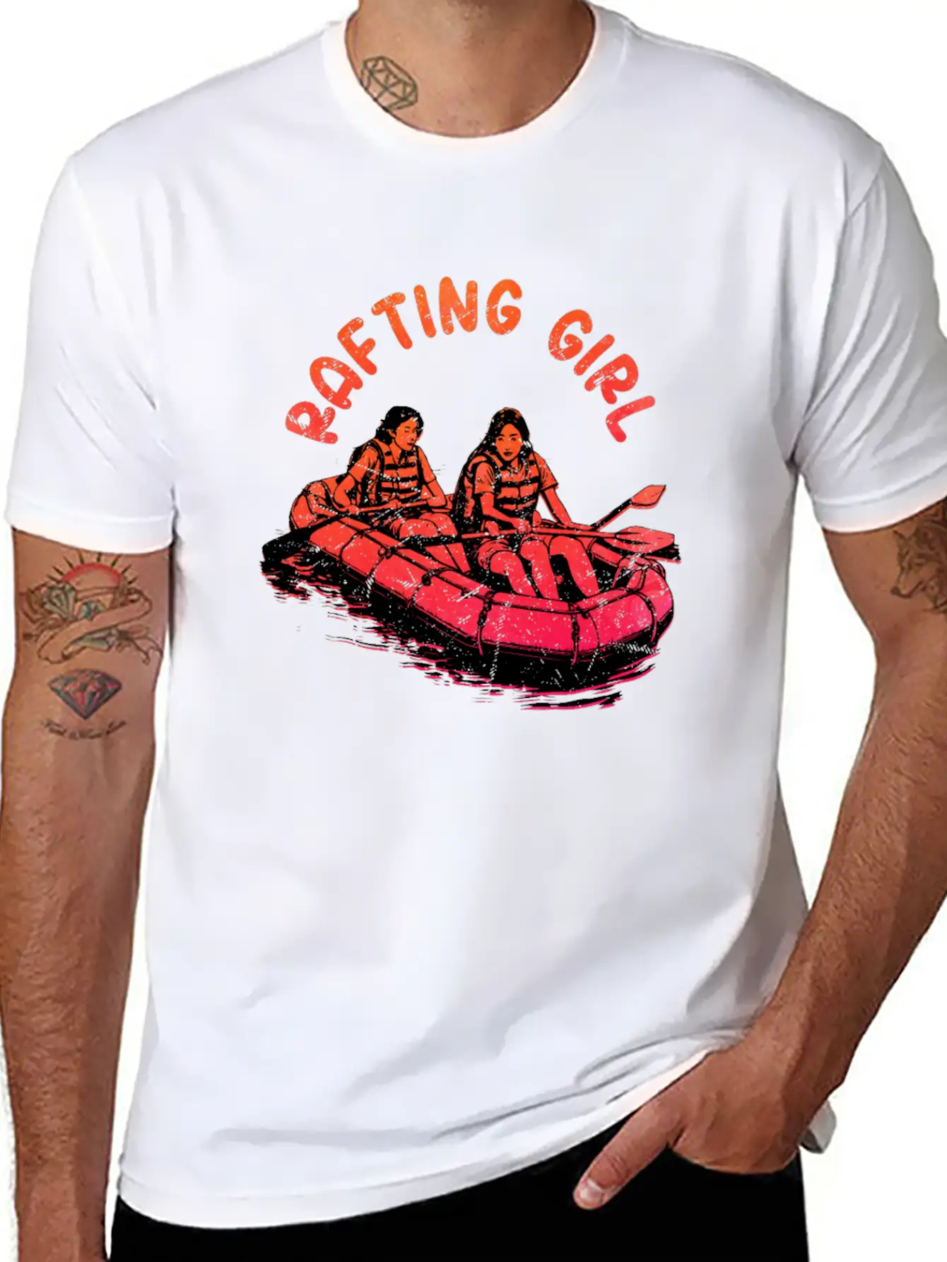 Rafting Girl Paddling Wild River White Water Casual Graphic T-Shirt – Simple And Comfortable Daily Wear