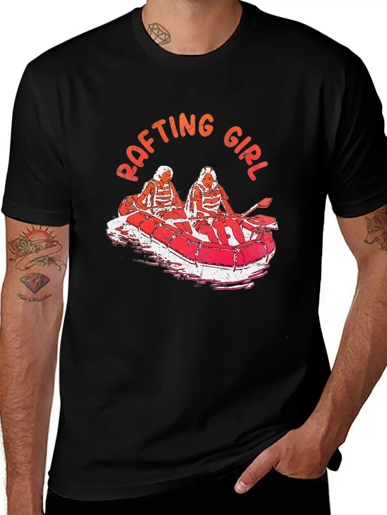 Rafting Girl Paddling Wild River White Water Unisex Short Sleeve Soft Cotton T-Shirt – Casual Everyday Wear