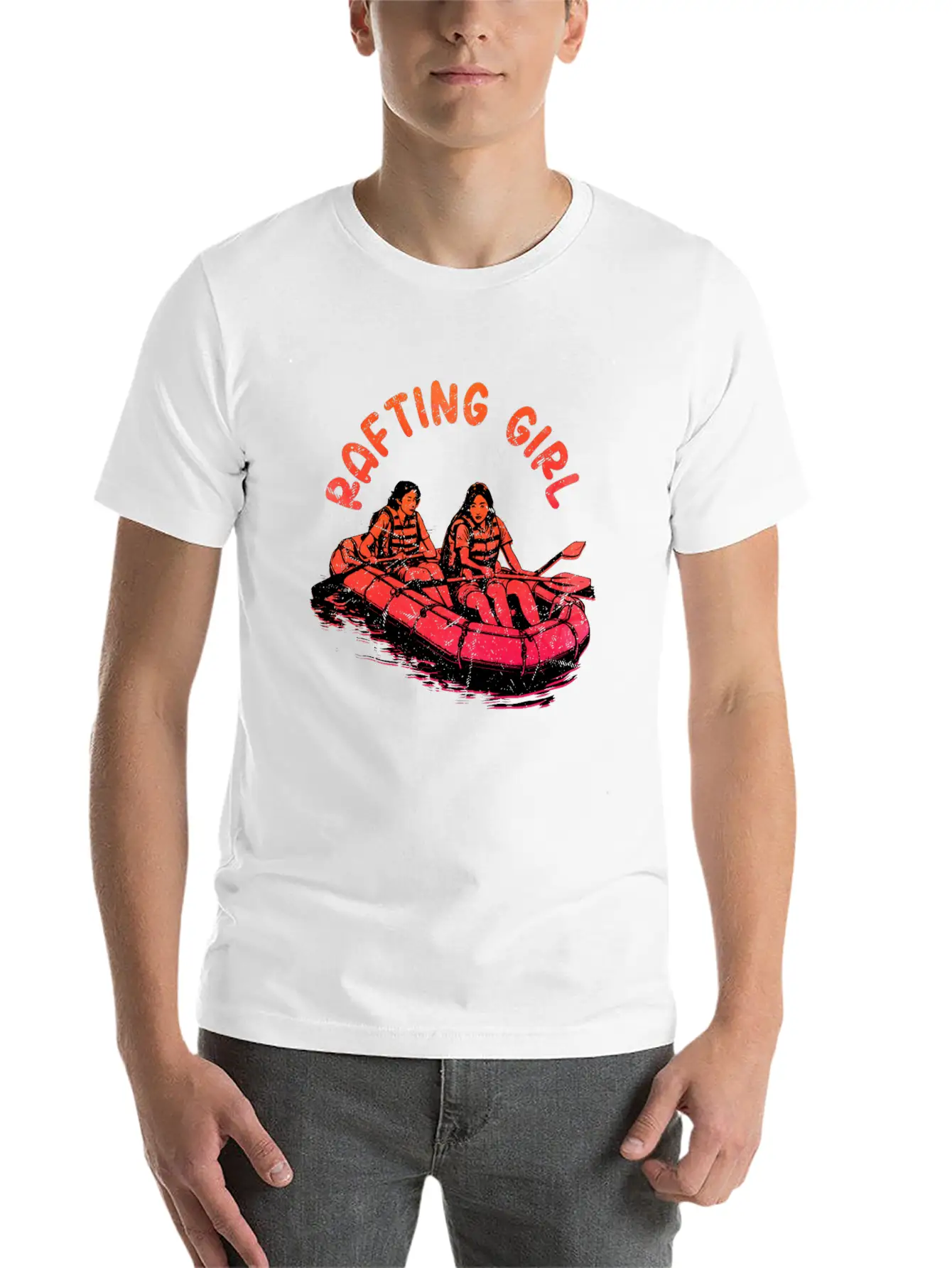 Rafting Girl Paddling Wild River White Water Unisex Short Sleeve Soft Cotton T-Shirt – Casual Everyday Wear