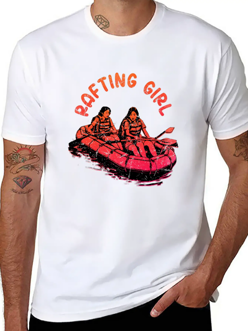 Rafting Girl Paddling Wild River White Water Unisex Short Sleeve Soft Cotton T-Shirt – Casual Everyday Wear