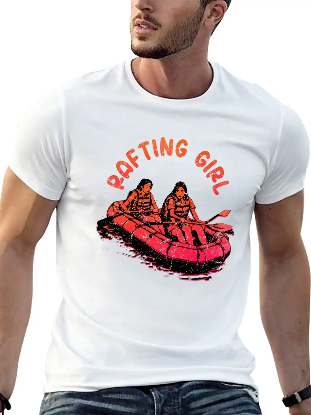 Rafting Girl Paddling Wild River White Water Unisex Short Sleeve Soft Cotton T-Shirt – Casual Everyday Wear
