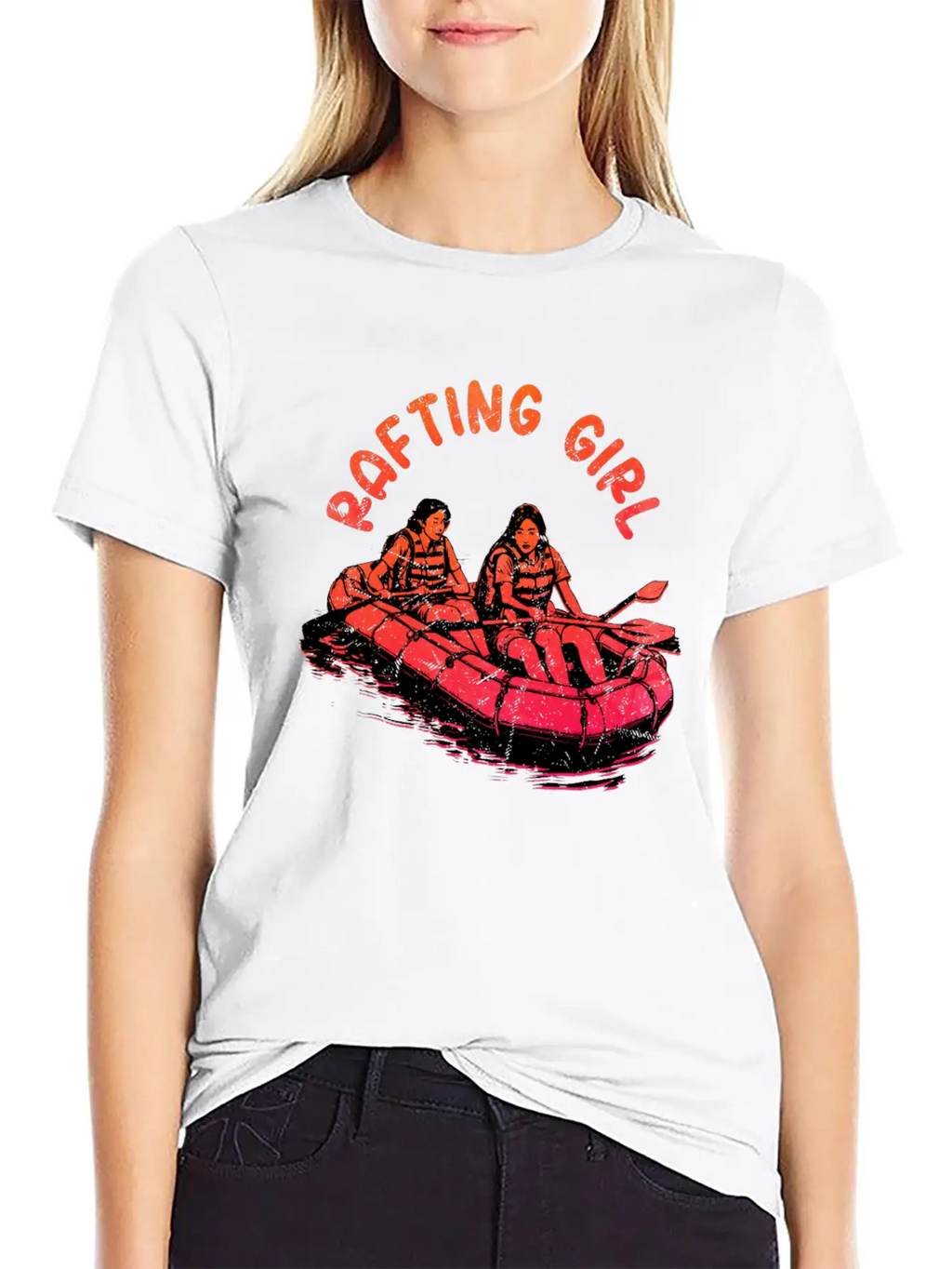 Rafting Girl Paddling Wild River White Water Unisex Short Sleeve Soft Cotton T-Shirt – Casual Everyday Wear