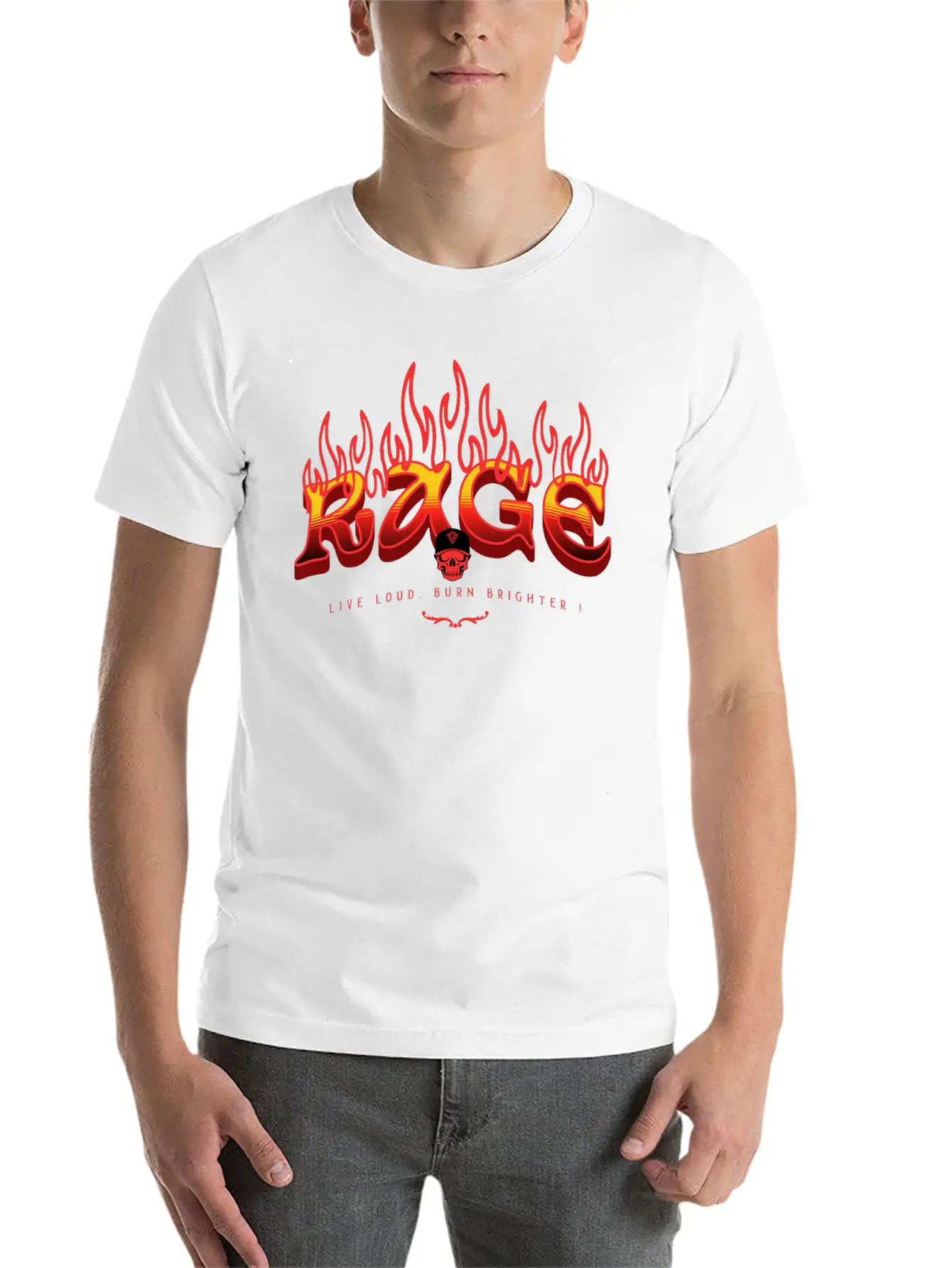 RAGE – Live Loud. Burn Brighter! Classic Fit Graphic Tee For Daily Comfort – Unisex Cotton Shirt