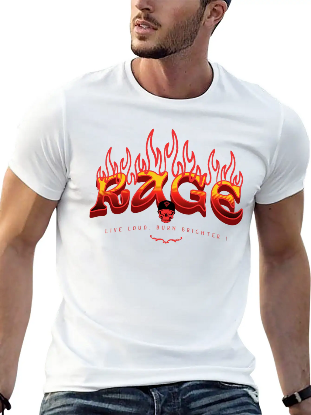 RAGE – Live Loud. Burn Brighter! Classic Fit Graphic Tee For Daily Comfort – Unisex Cotton Shirt