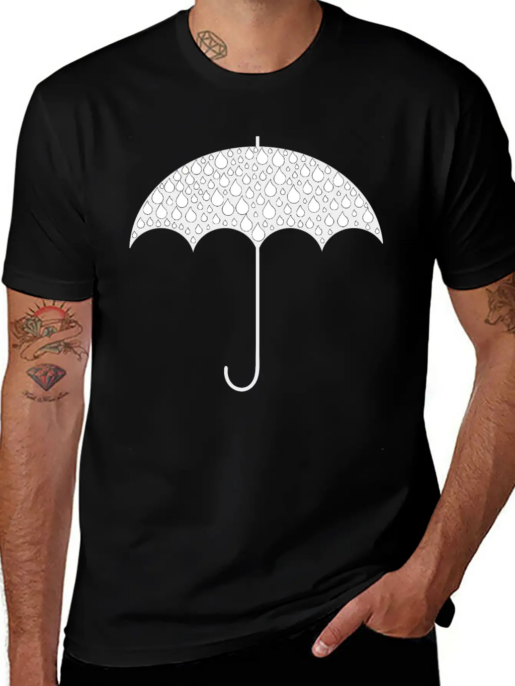 Rain Drops Umbrella Silhouette Casual Graphic T-Shirt – Simple And Comfortable Daily Wear